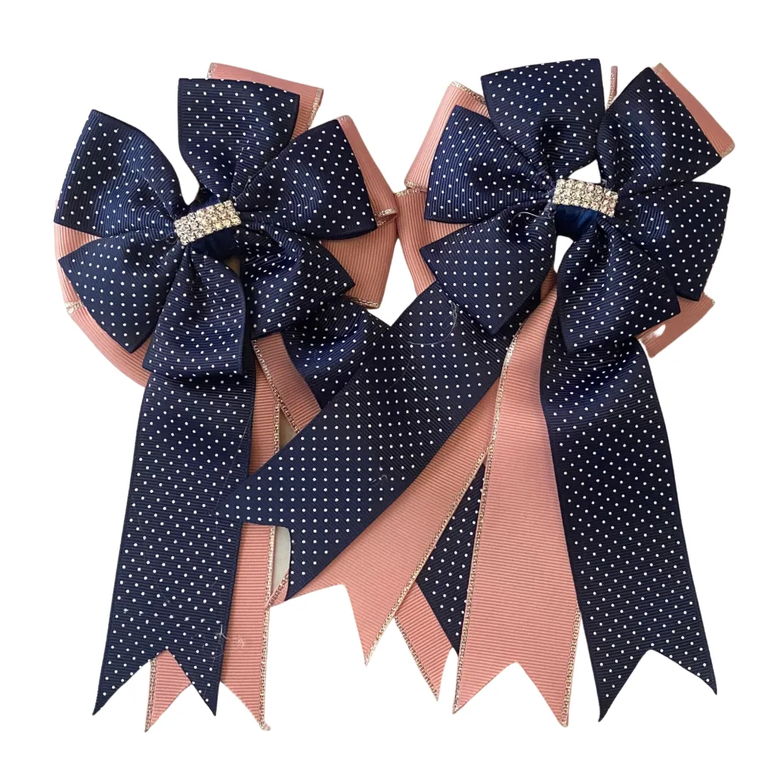 💝 Show Bows: Navy Swiss Dot on Vintage Pink