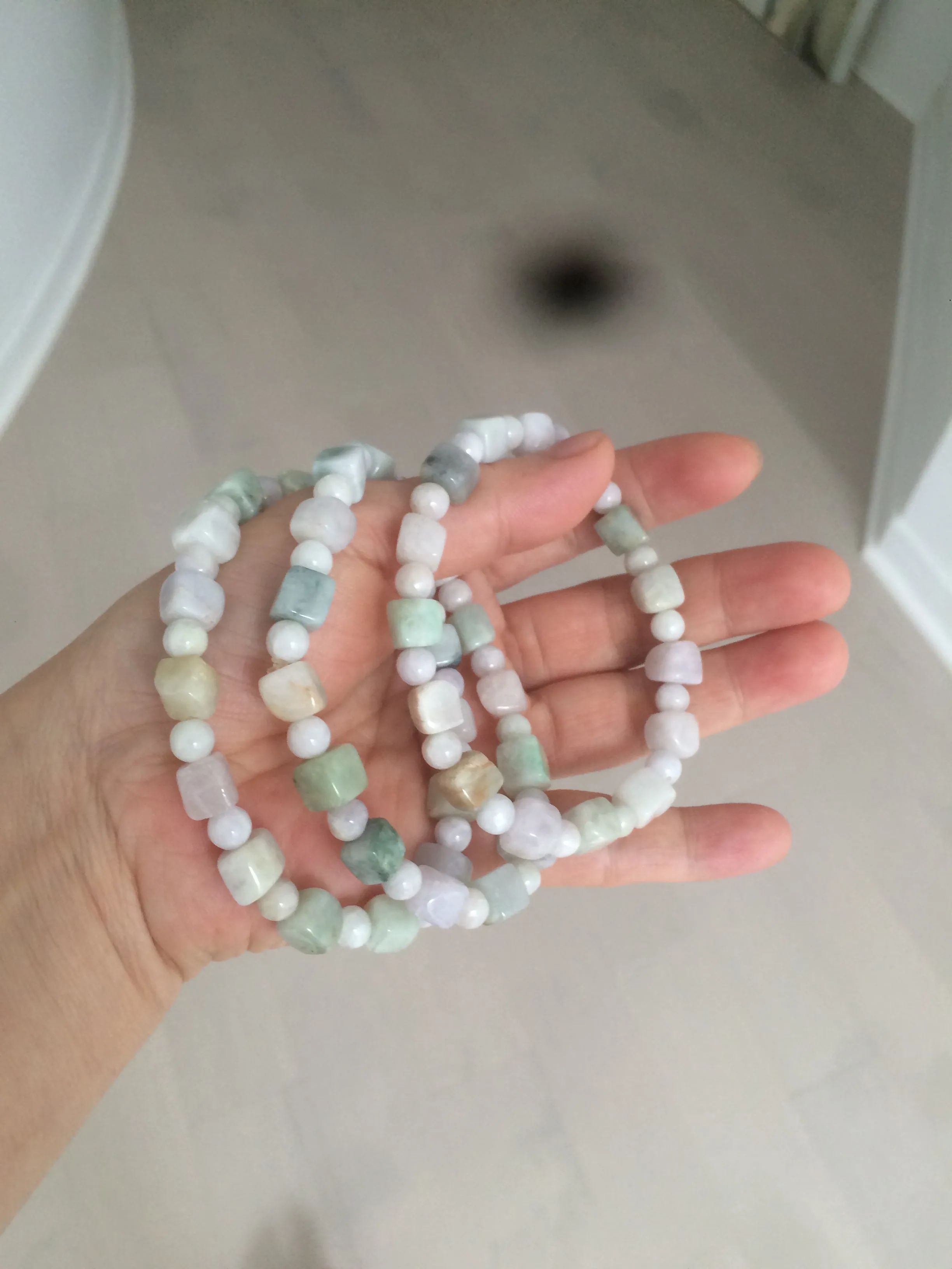 100% natural type A  green/purple/brown/yellow jadeite jade beads bracelet AQ76