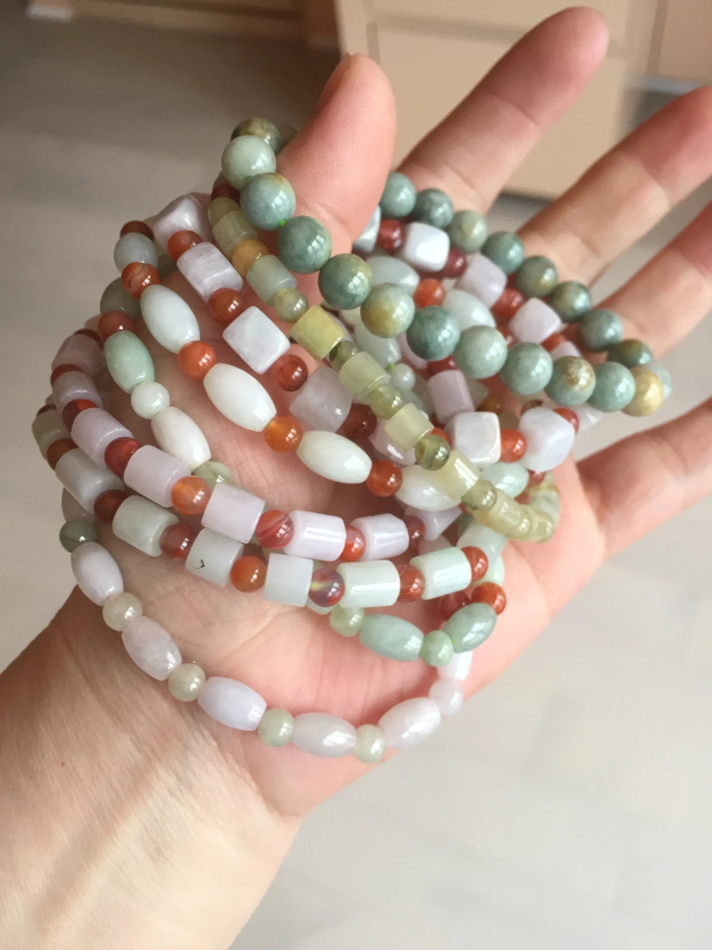 100% natural type A icy watery light purple/green/white jadeite jade bead bracelet BK109