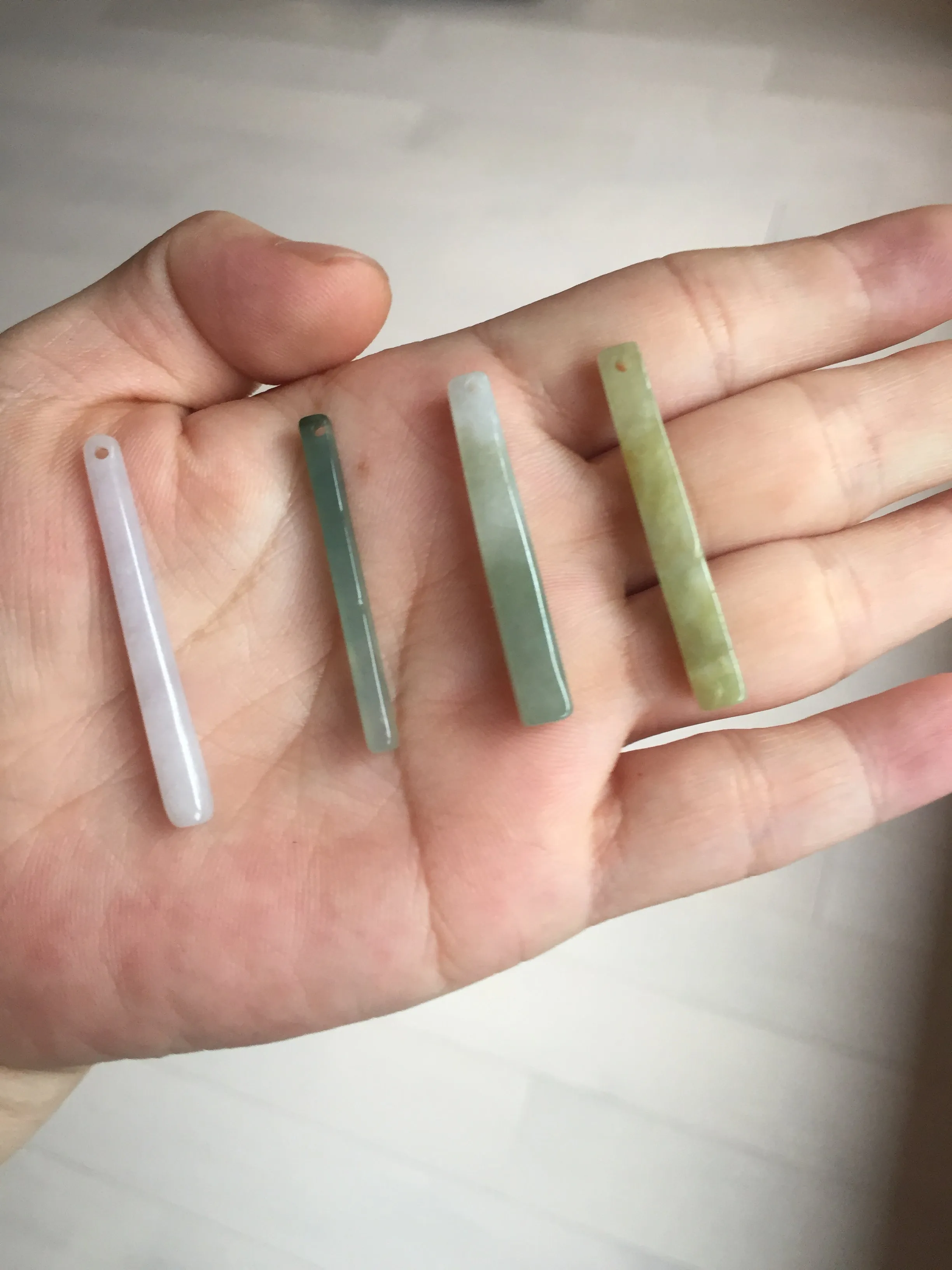 100% natural type A jadeite jade icy watery green white purple yellow Tide Control Pillar(定海神针) pendant group BN77