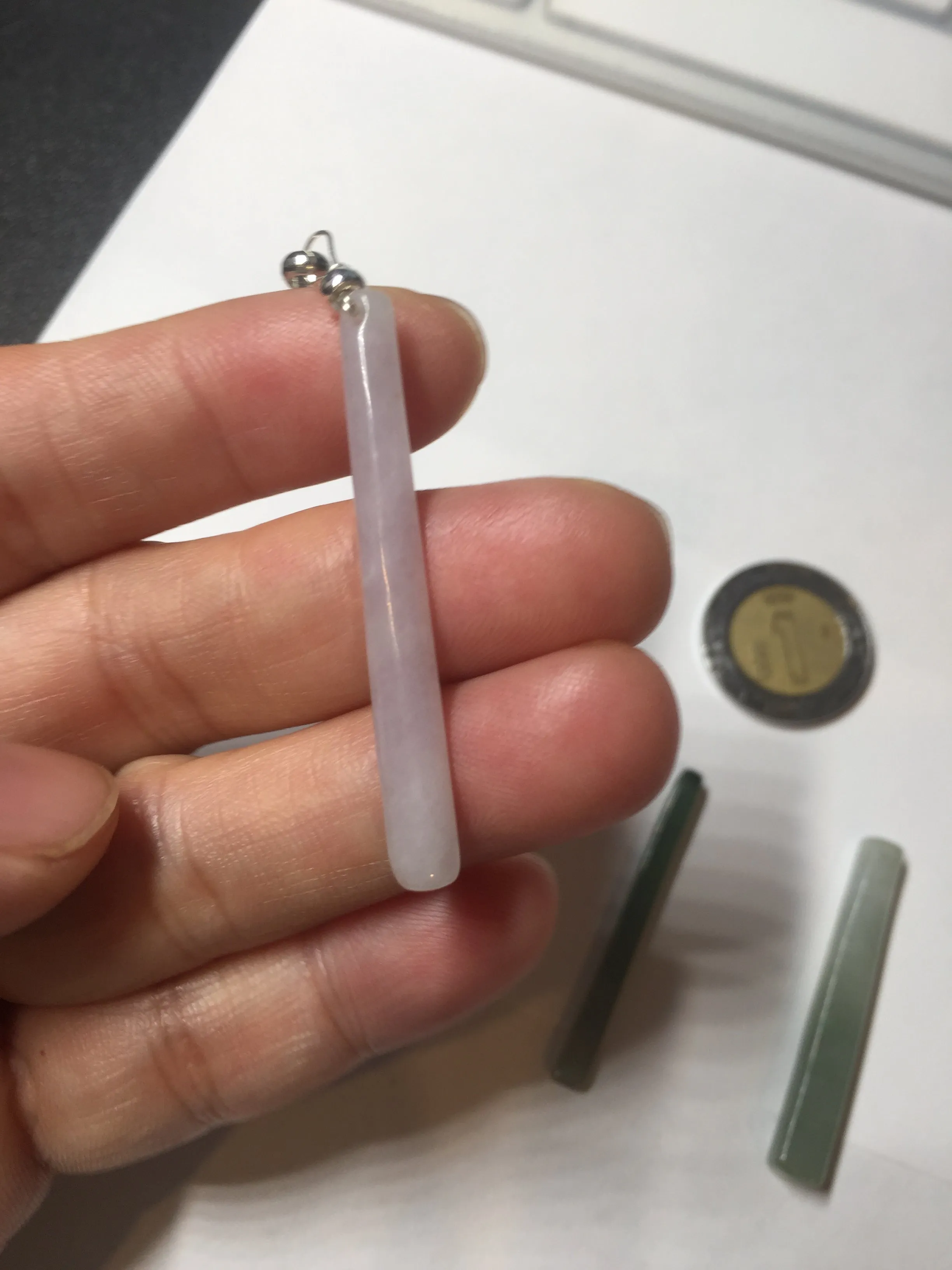 100% natural type A jadeite jade icy watery green white purple yellow Tide Control Pillar(定海神针) pendant group BN77