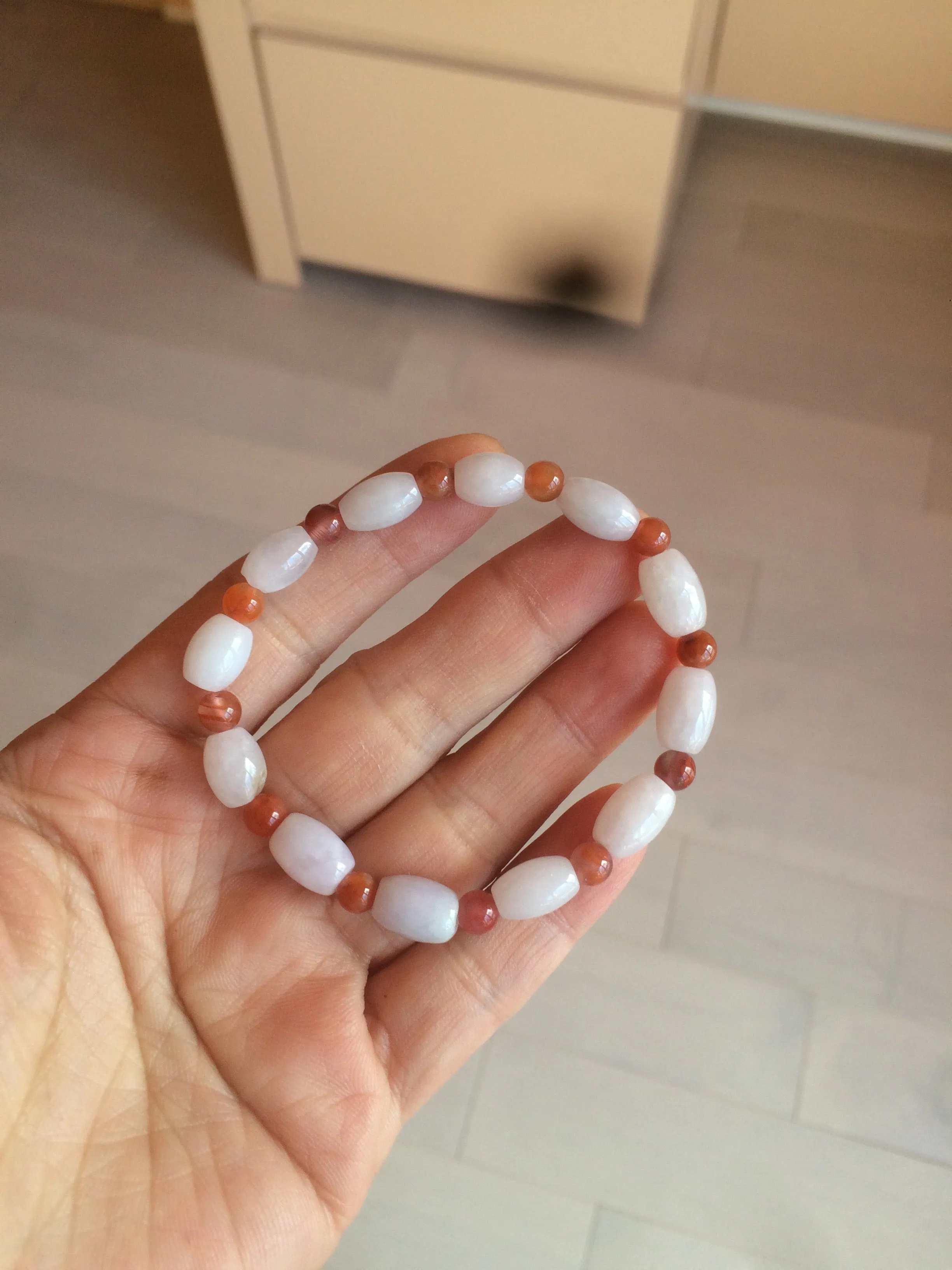 100% natural type A light purple/white water drop/olive jadeite jade bead bracelet BK58