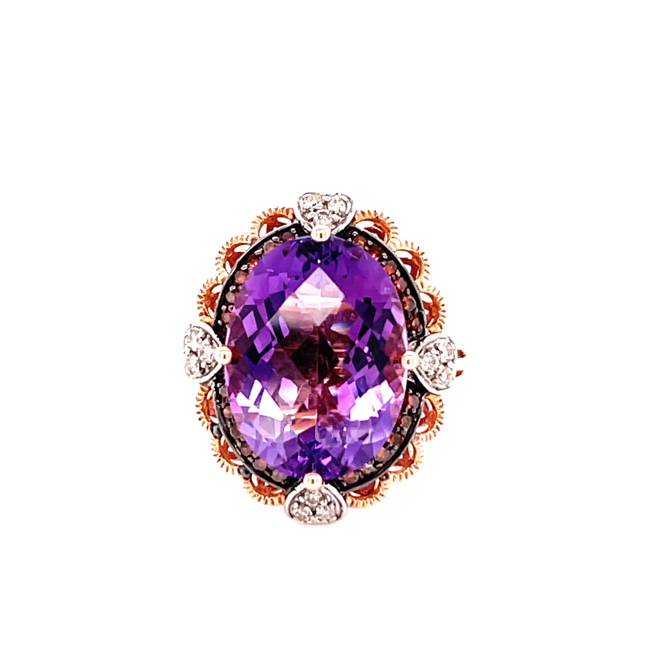 14KRG 8.62ct Oval Amethyst And Diamond Fashion Ring