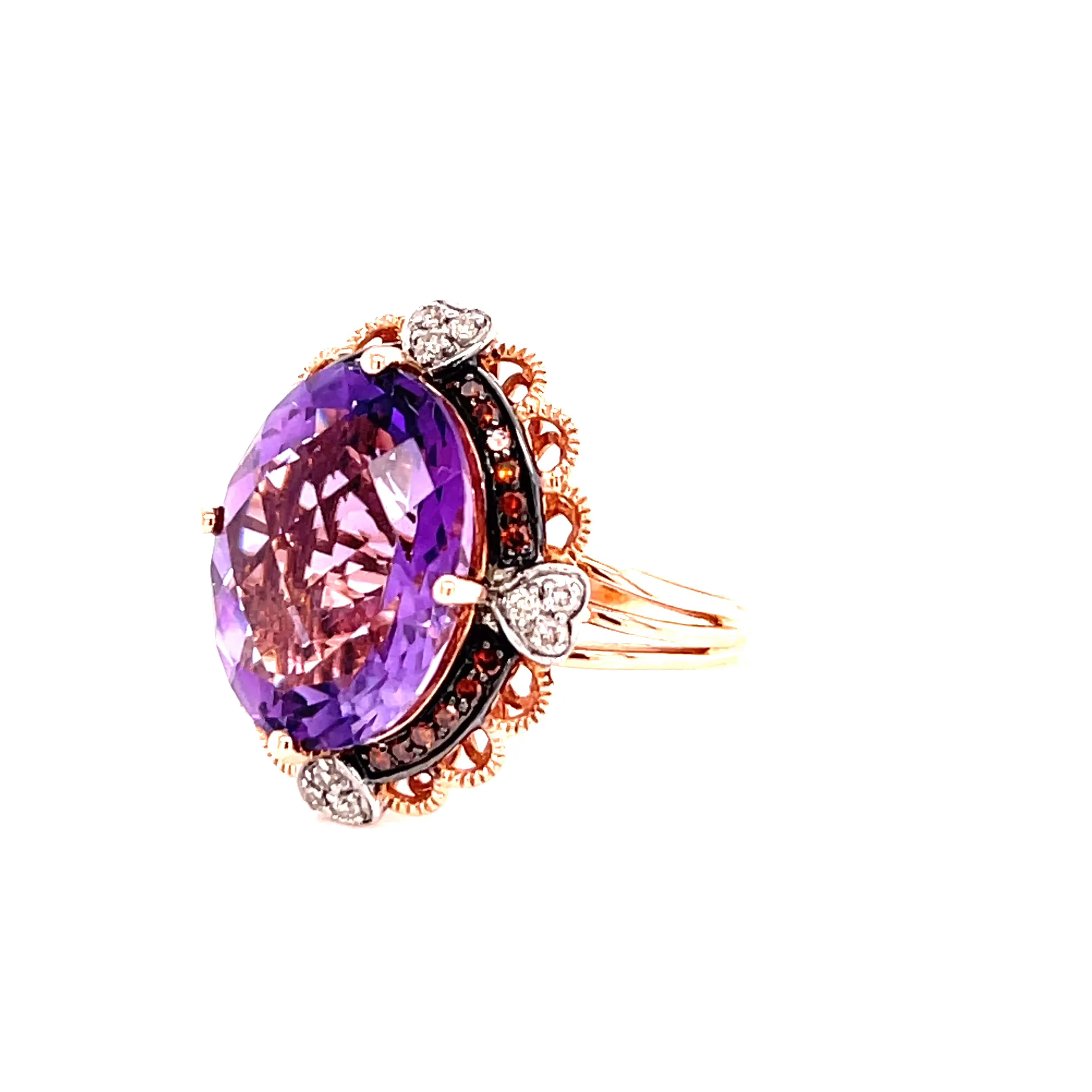 14KRG 8.62ct Oval Amethyst And Diamond Fashion Ring