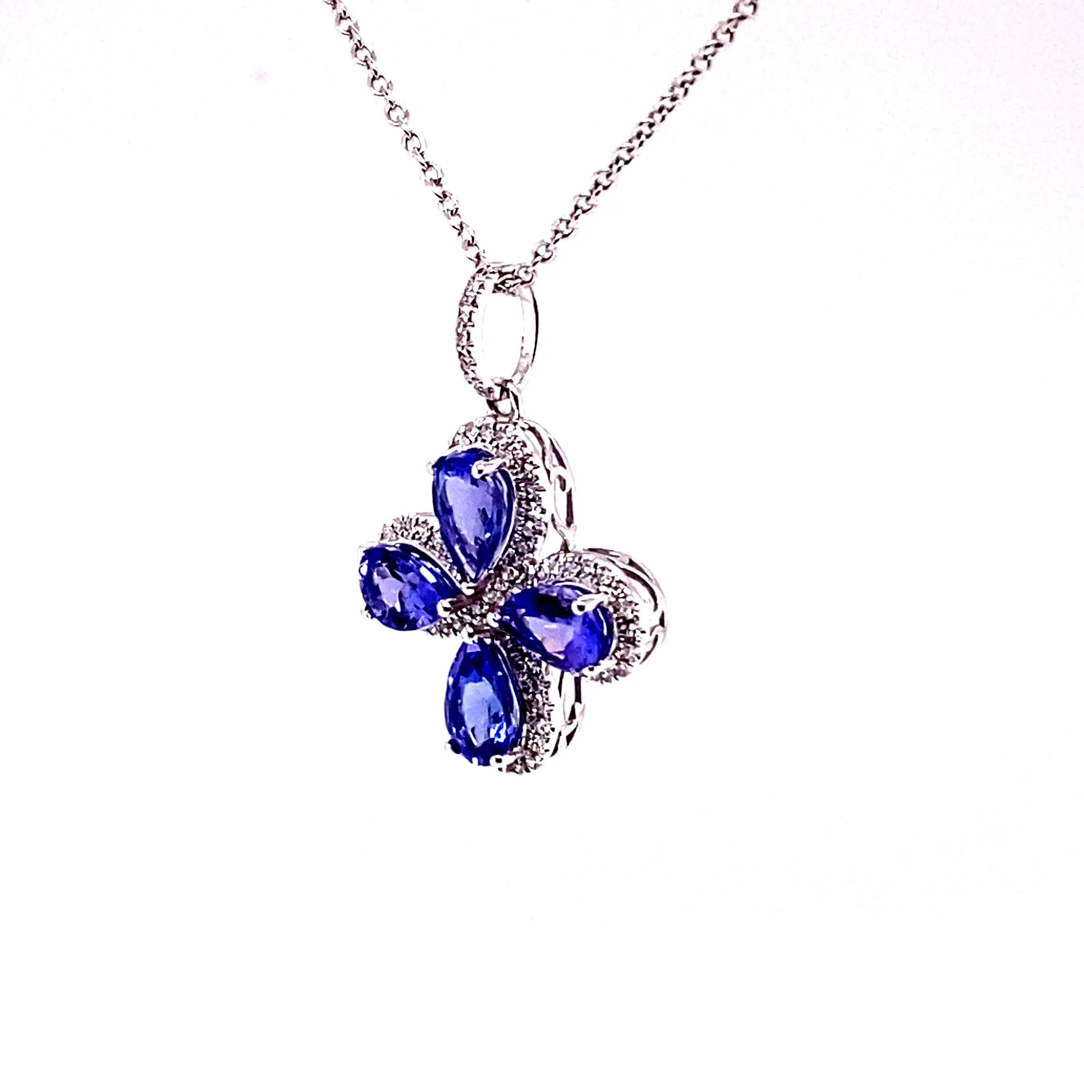 14KW Custom Purple/Blue Tanzanite And Diamond Cross Pendant