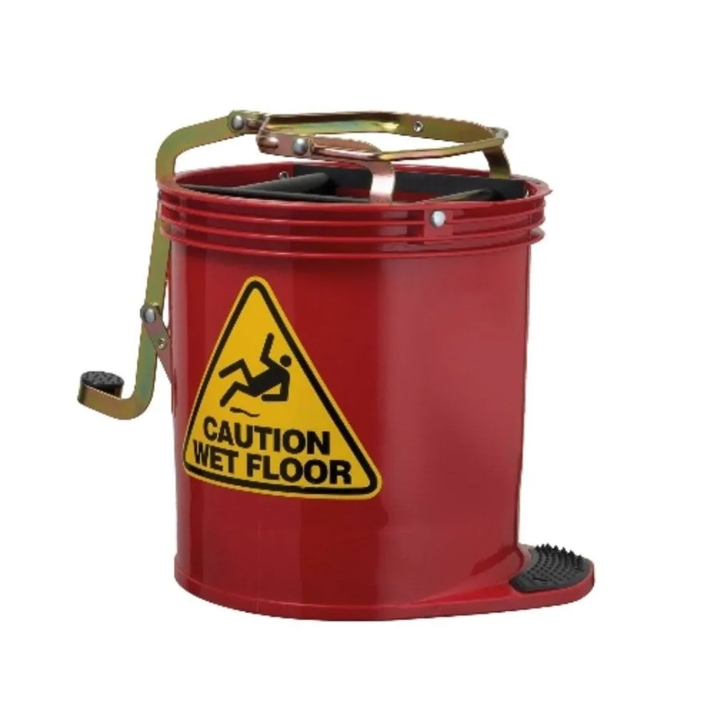 15L OATES CONTRACTOR ROLLER WRINGER MOP BUCKET- RED