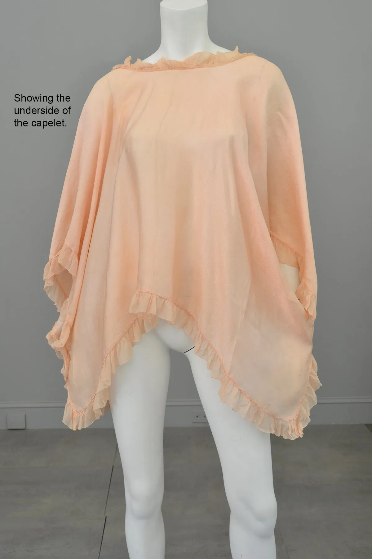 1920s Peachy Pink Silk Satin / Crepe Chiffon Ruffle Capelet Cape Shrug | Restoration Piece