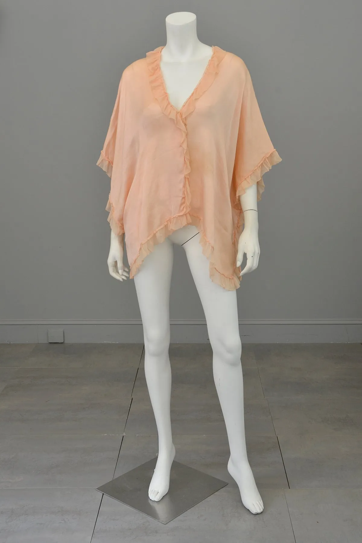 1920s Peachy Pink Silk Satin / Crepe Chiffon Ruffle Capelet Cape Shrug | Restoration Piece