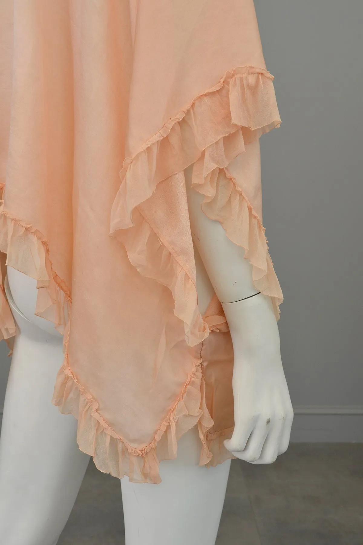 1920s Peachy Pink Silk Satin / Crepe Chiffon Ruffle Capelet Cape Shrug | Restoration Piece