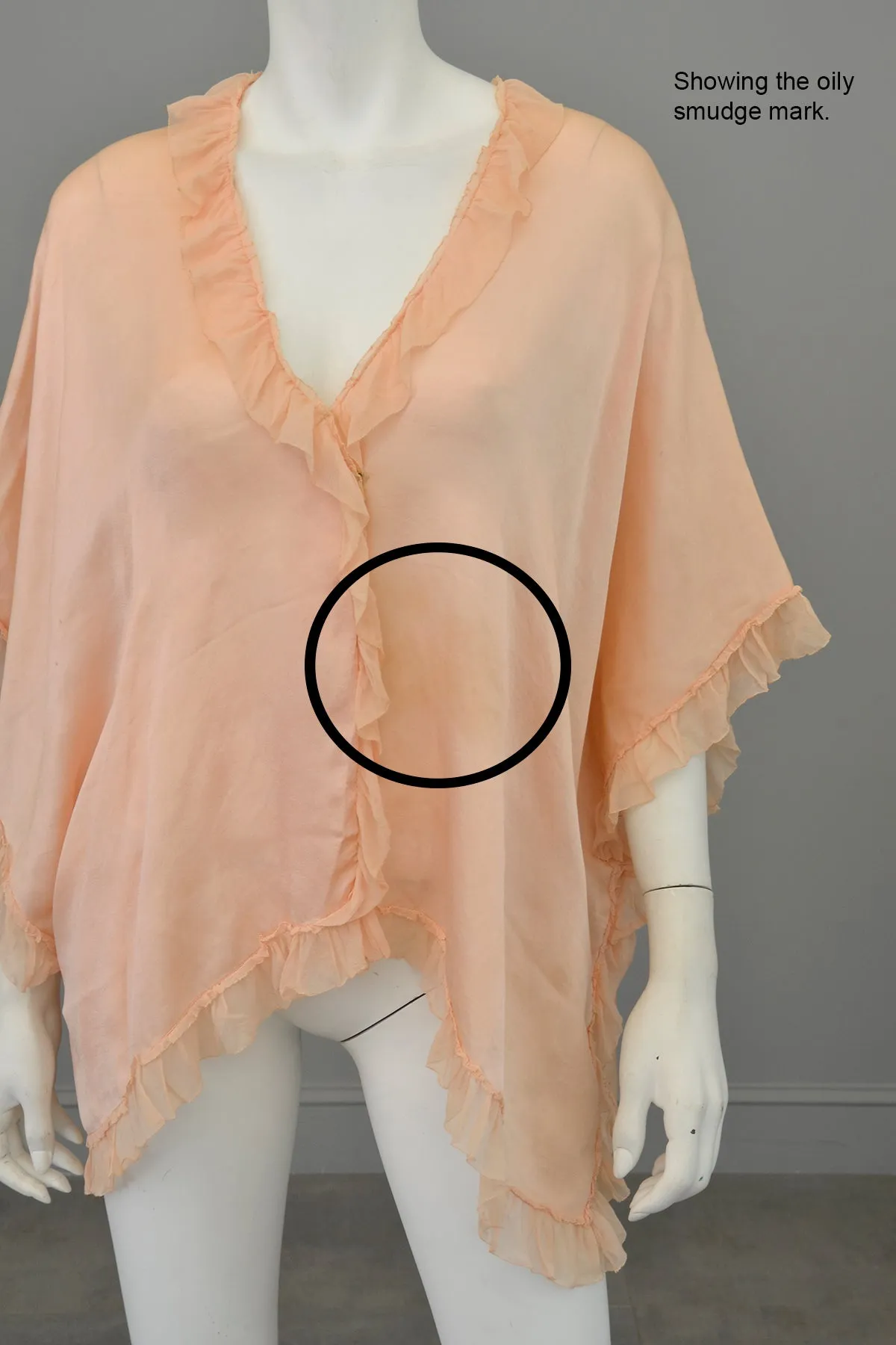 1920s Peachy Pink Silk Satin / Crepe Chiffon Ruffle Capelet Cape Shrug | Restoration Piece