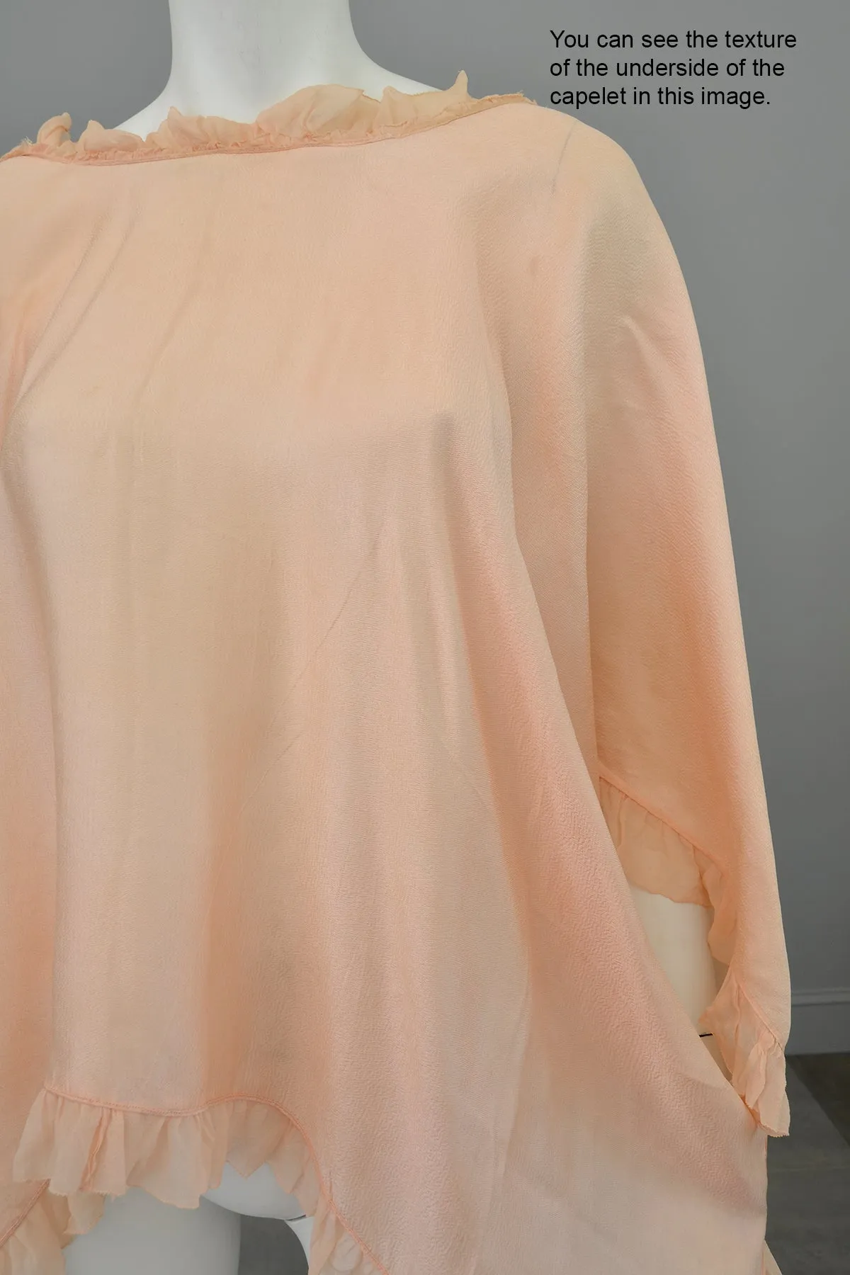 1920s Peachy Pink Silk Satin / Crepe Chiffon Ruffle Capelet Cape Shrug | Restoration Piece