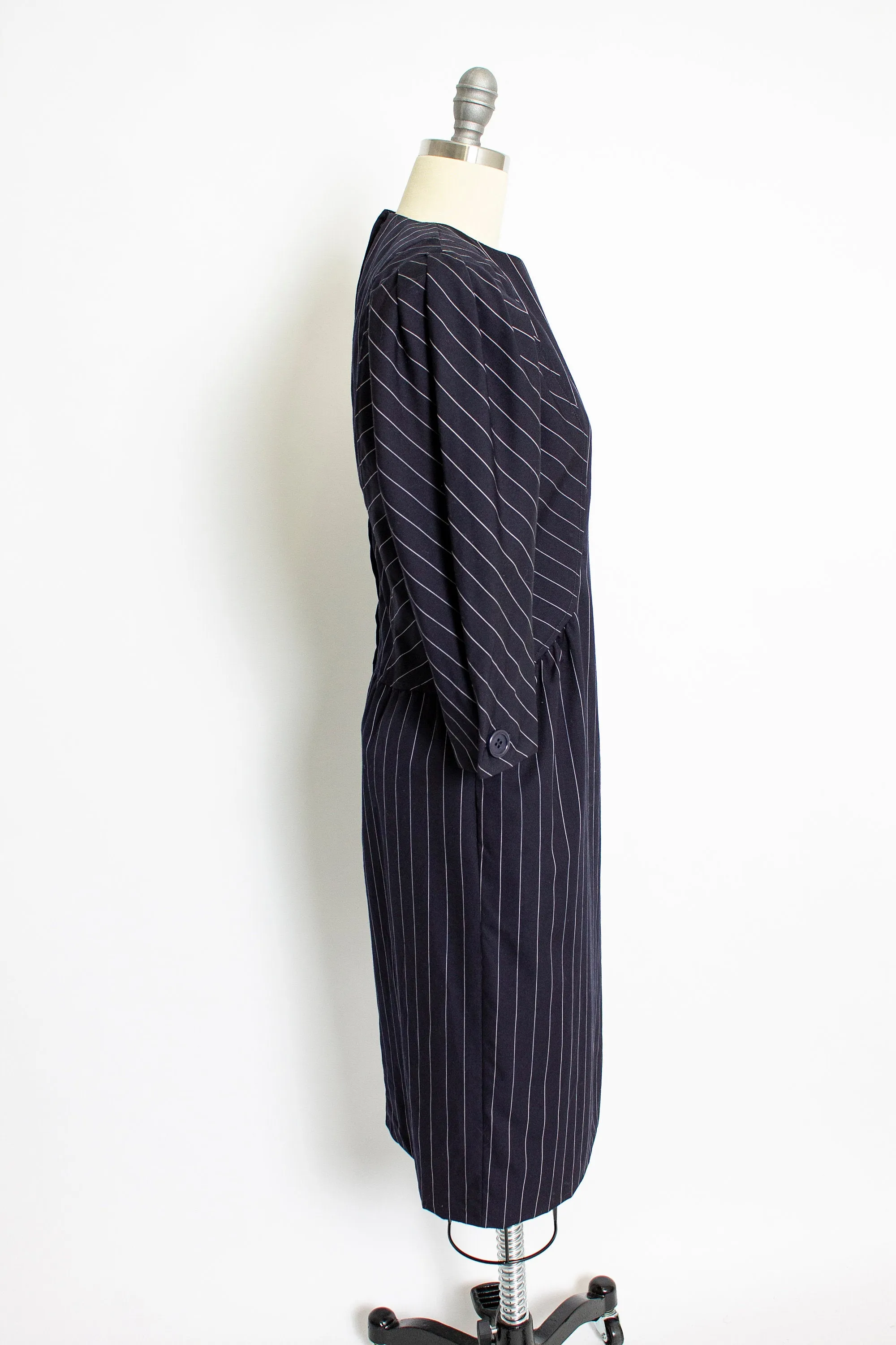 1980s Dress ALBERT NIPON Pin Striped Navy Small