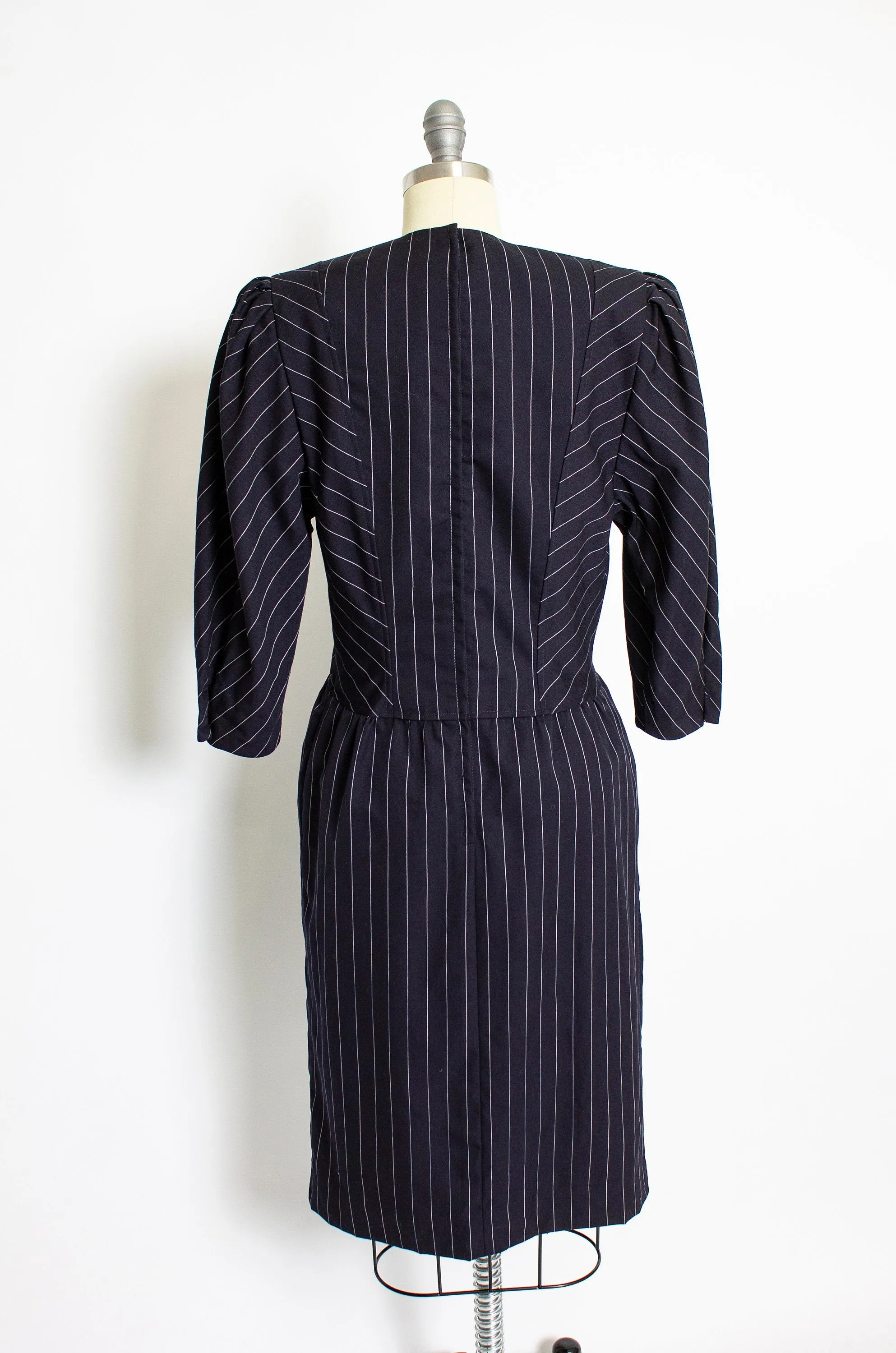 1980s Dress ALBERT NIPON Pin Striped Navy Small