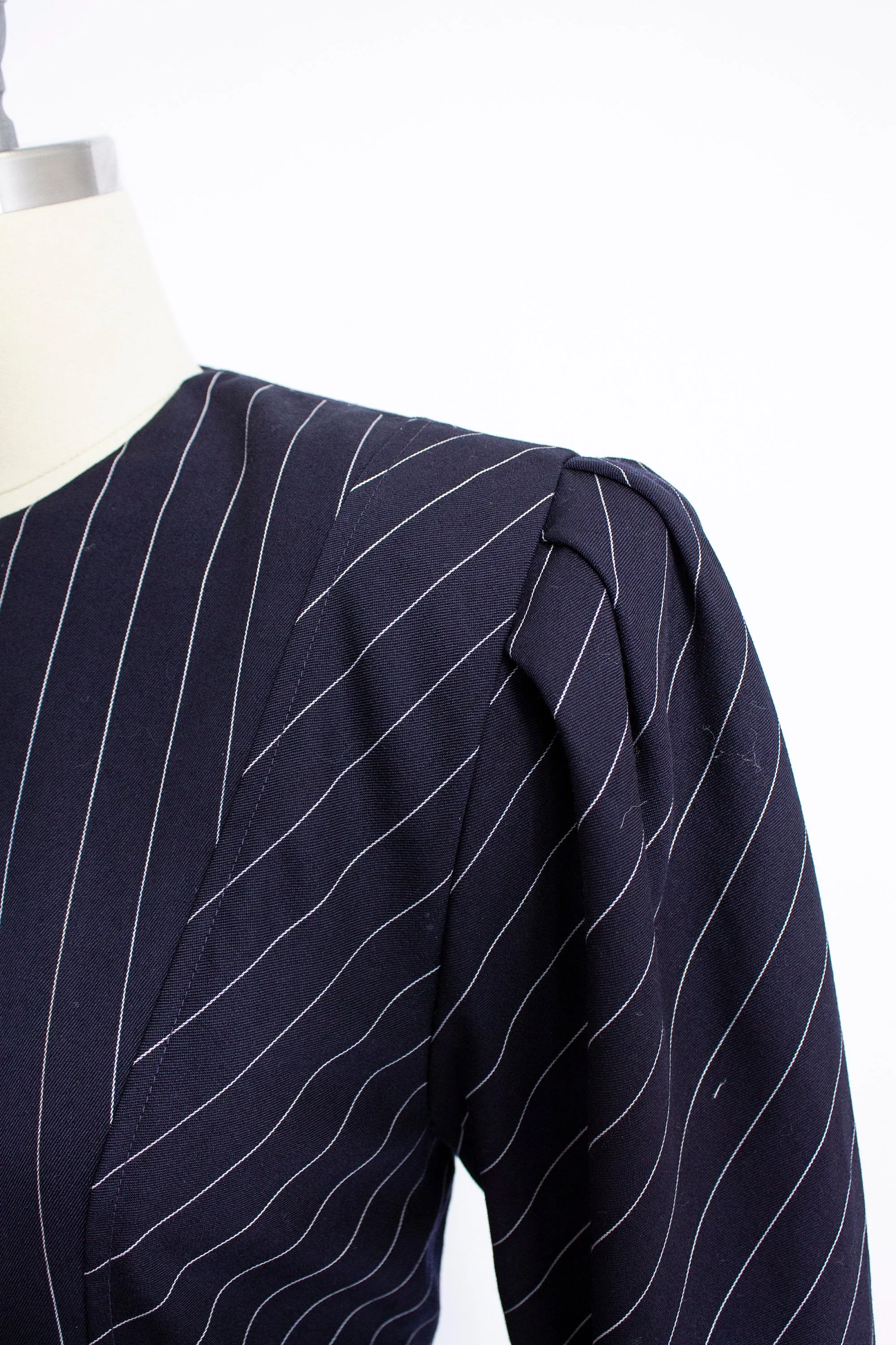 1980s Dress ALBERT NIPON Pin Striped Navy Small