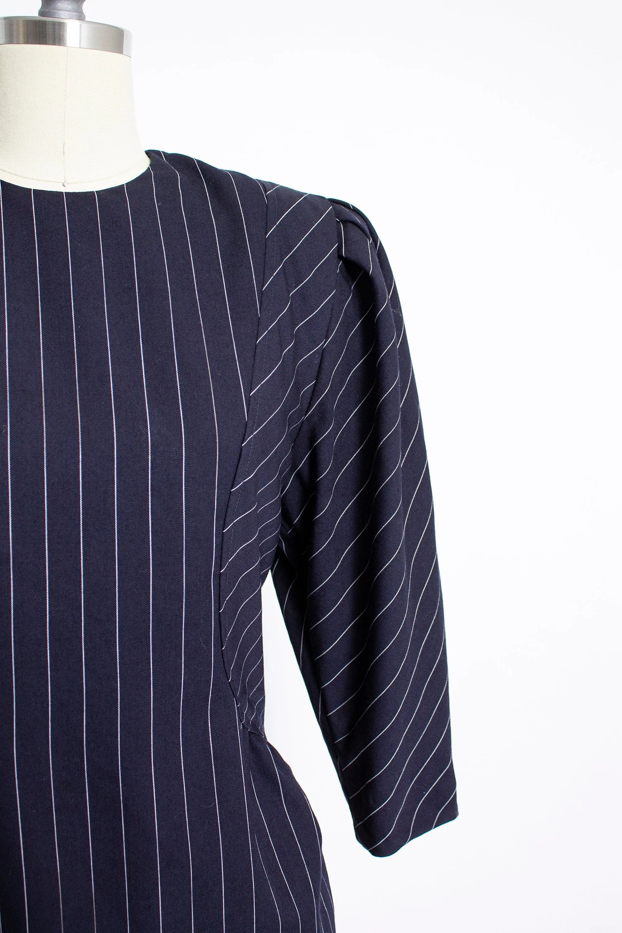 1980s Dress ALBERT NIPON Pin Striped Navy Small