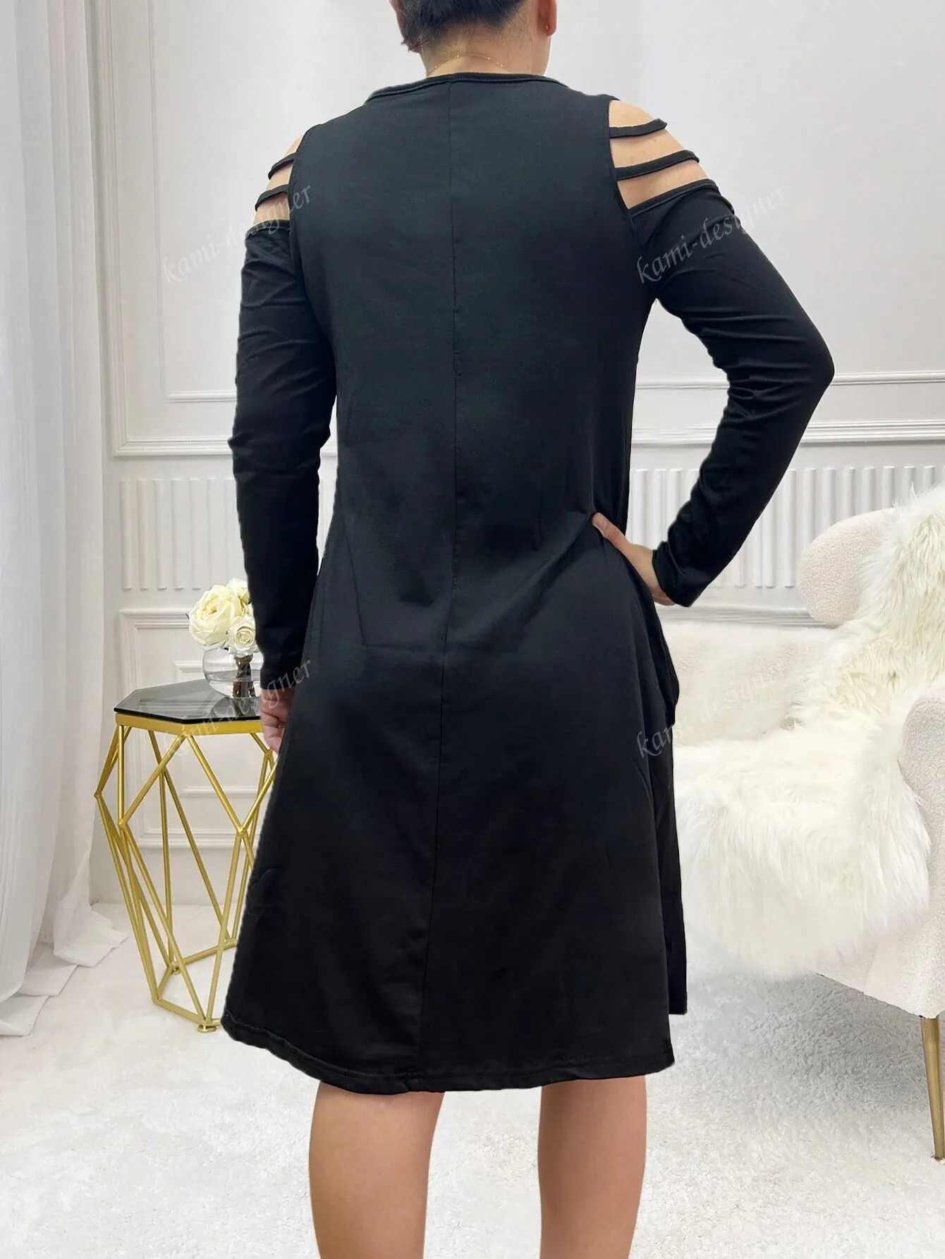 2024 Autumn Europe And The United States Women's Zipper V-Neck Solid Color Long-Sleeved Dress