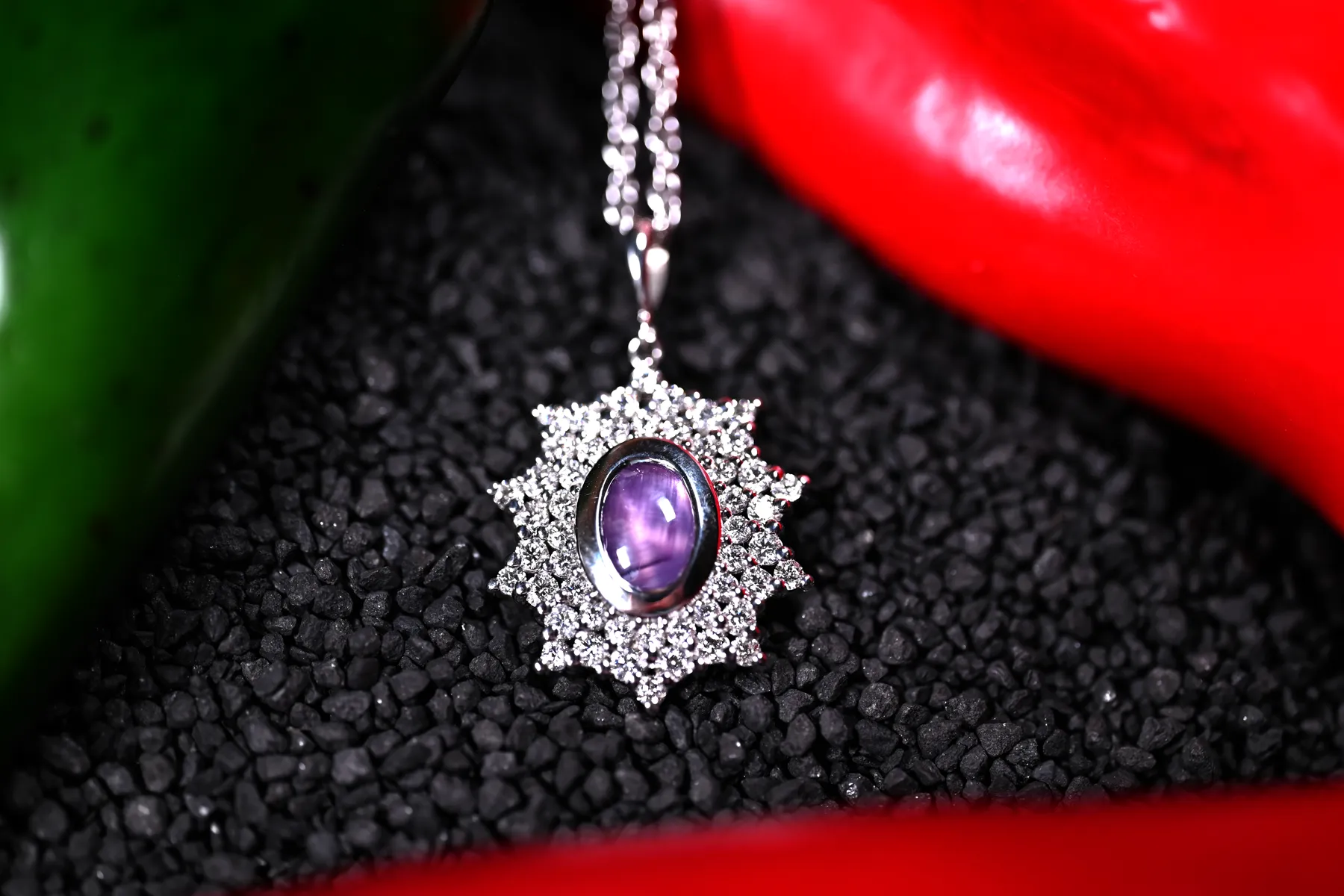 2.11CT PURPLE STAR SAPPHIRE AND DIAMOND CUSTOM PENDANT