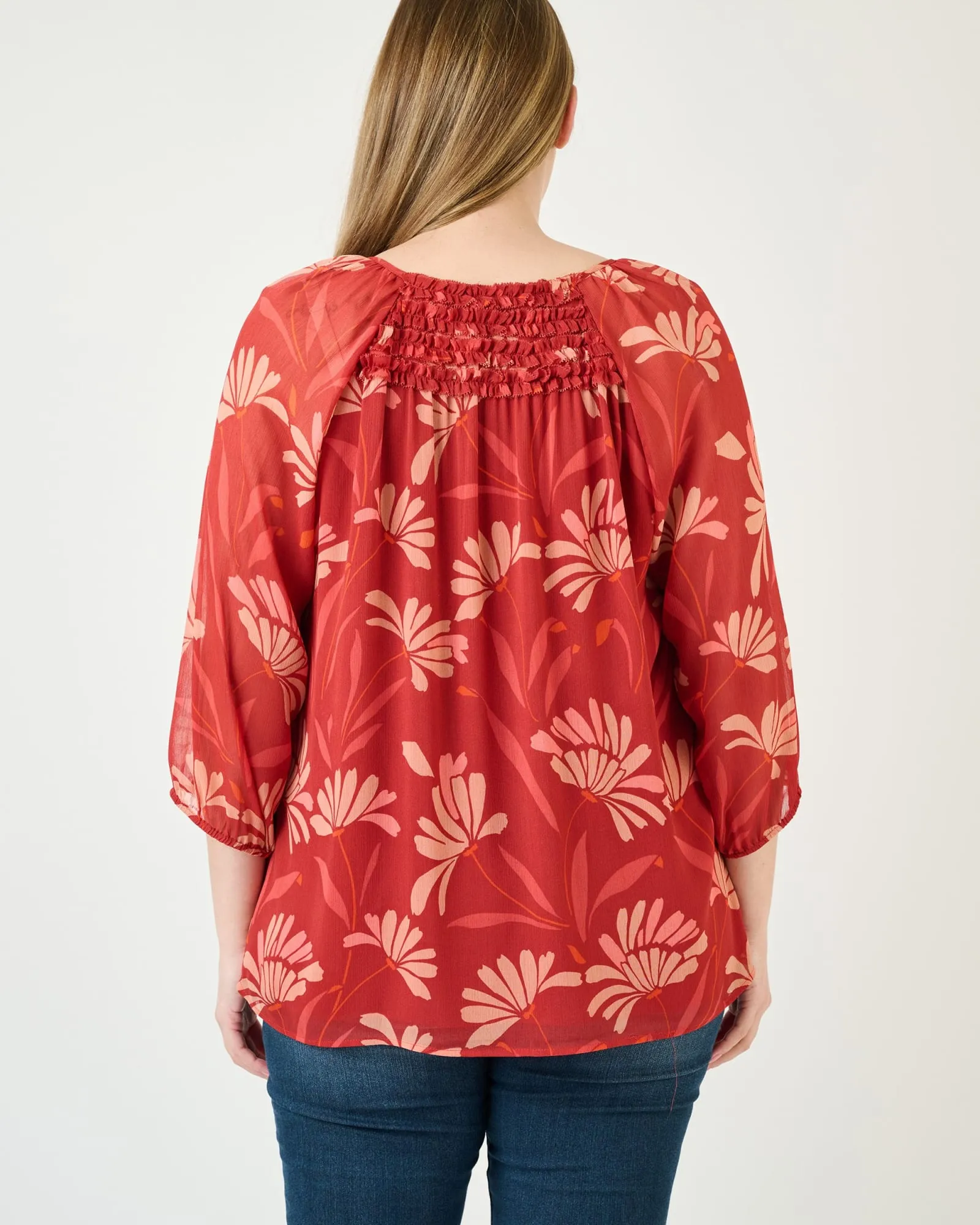 Adalee 3/4 Sleeve Floral Top | N681 Wine