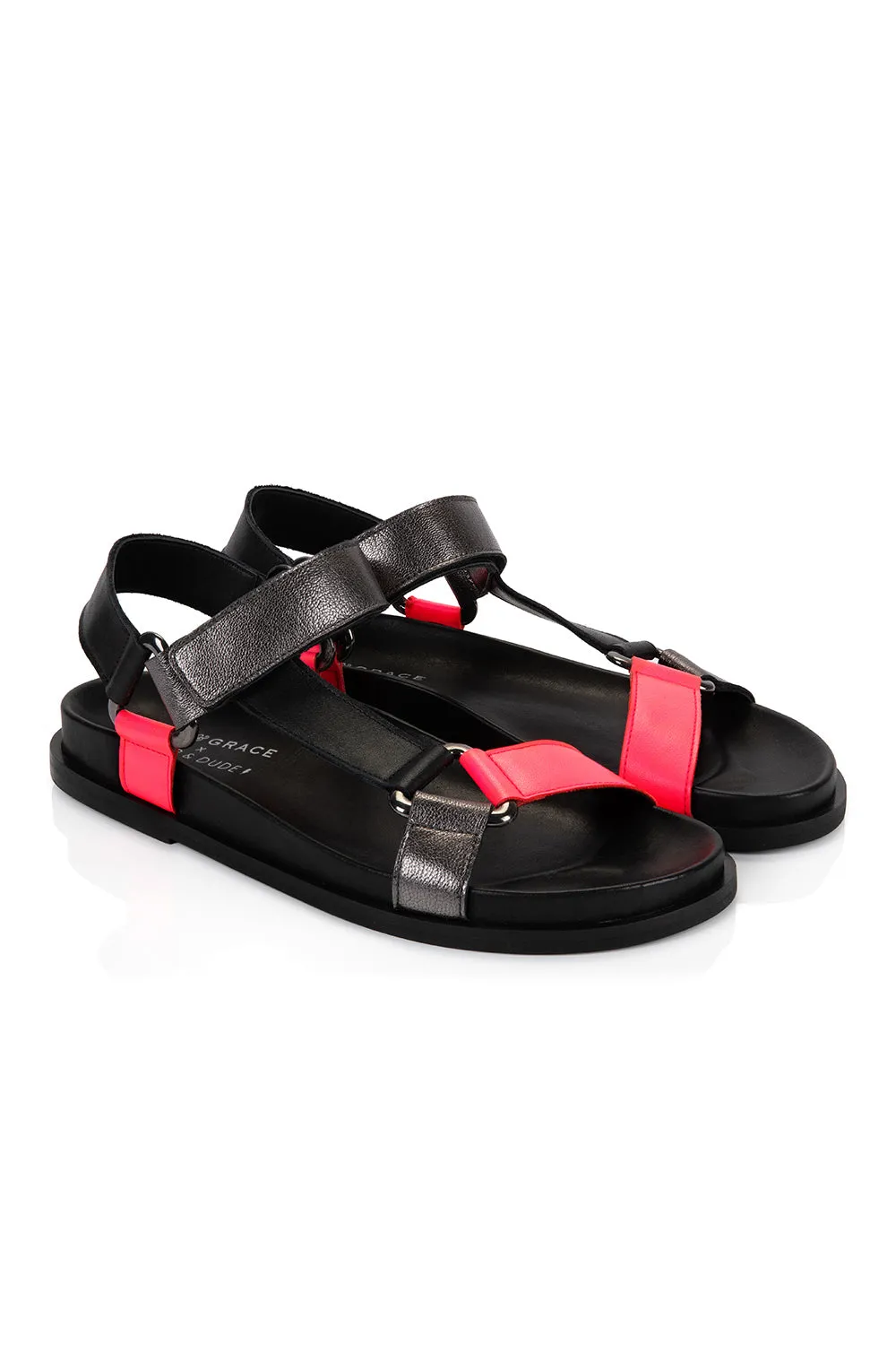 Air & Grace x Scamp & Dude Cleo: Black, Silver and Pink Velcro Sandals