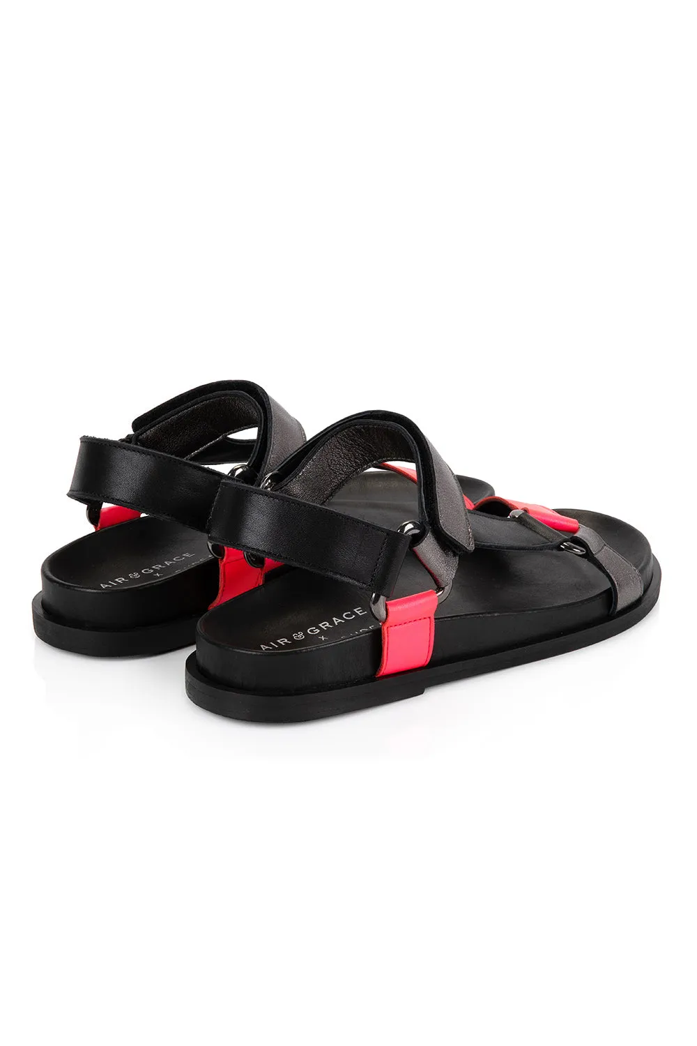 Air & Grace x Scamp & Dude Cleo: Black, Silver and Pink Velcro Sandals