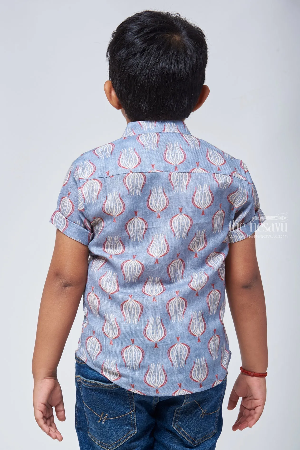 ALA. Bohemian Vibes: Ajrakh Hand Block Print Boys' Shirt for a Free-Spirited Look