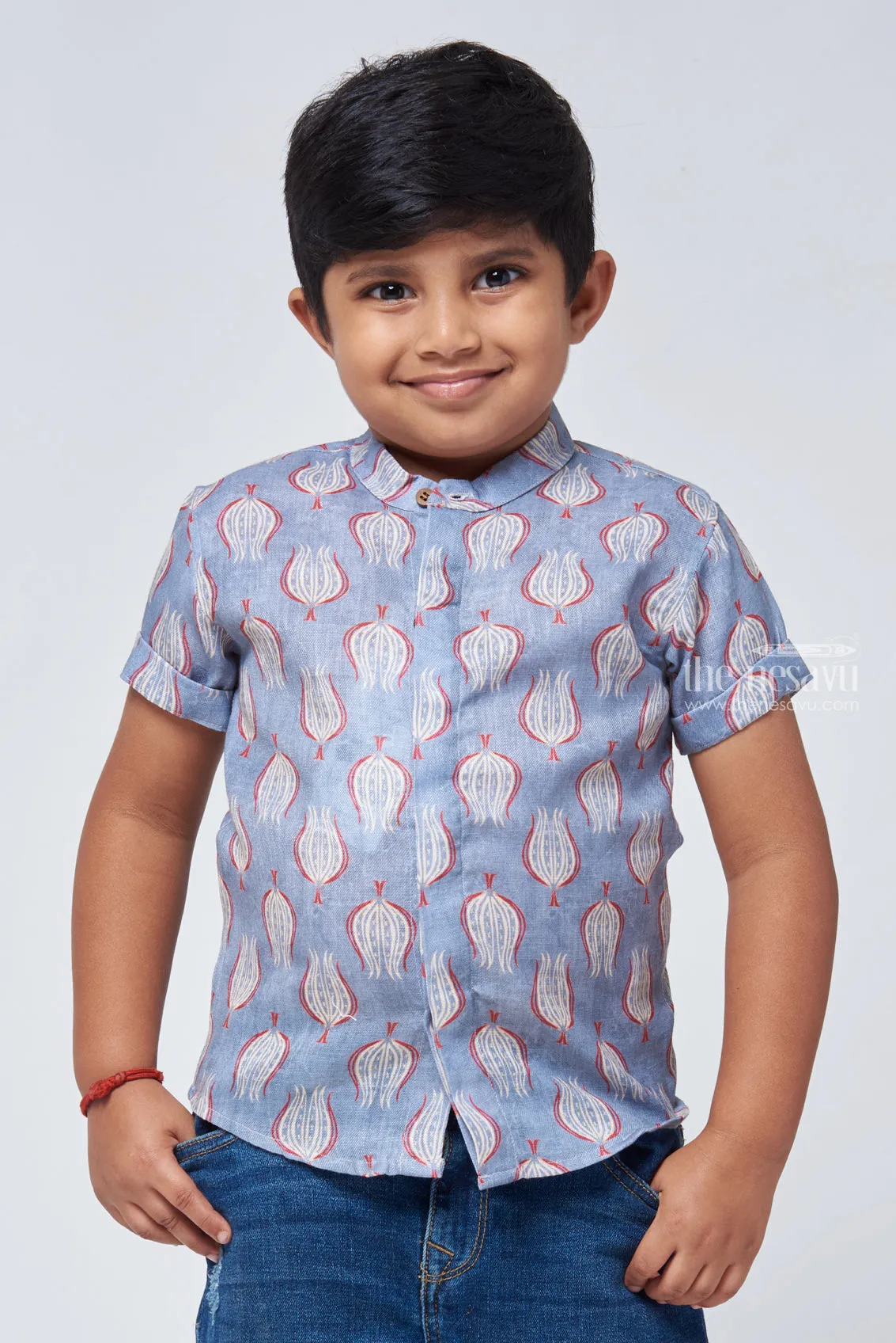 ALA. Bohemian Vibes: Ajrakh Hand Block Print Boys' Shirt for a Free-Spirited Look