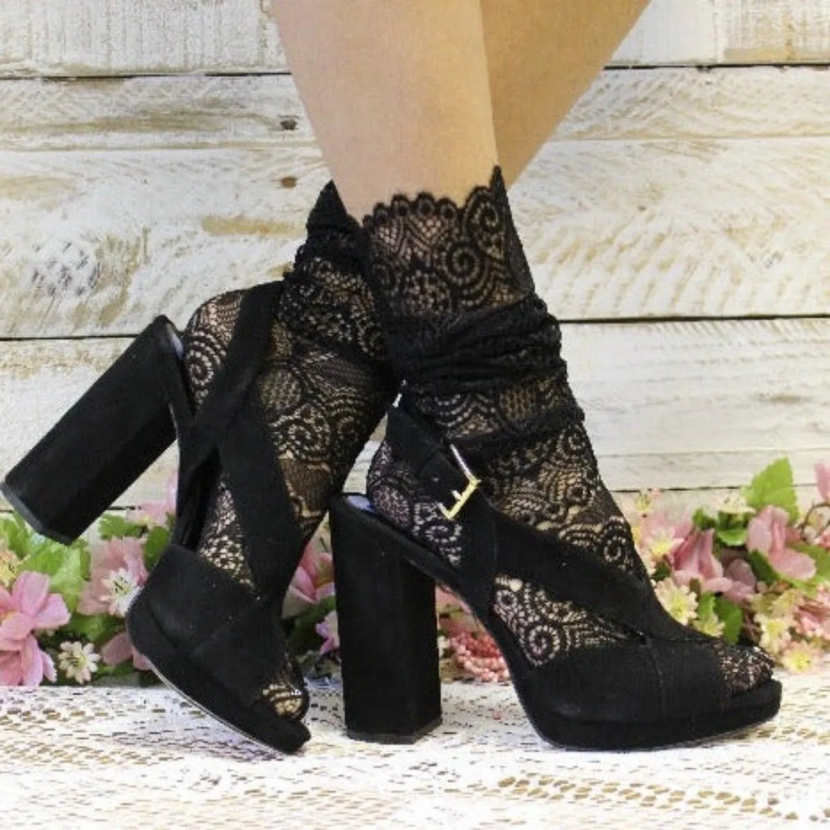 ALLOVER lace sock for heels - black