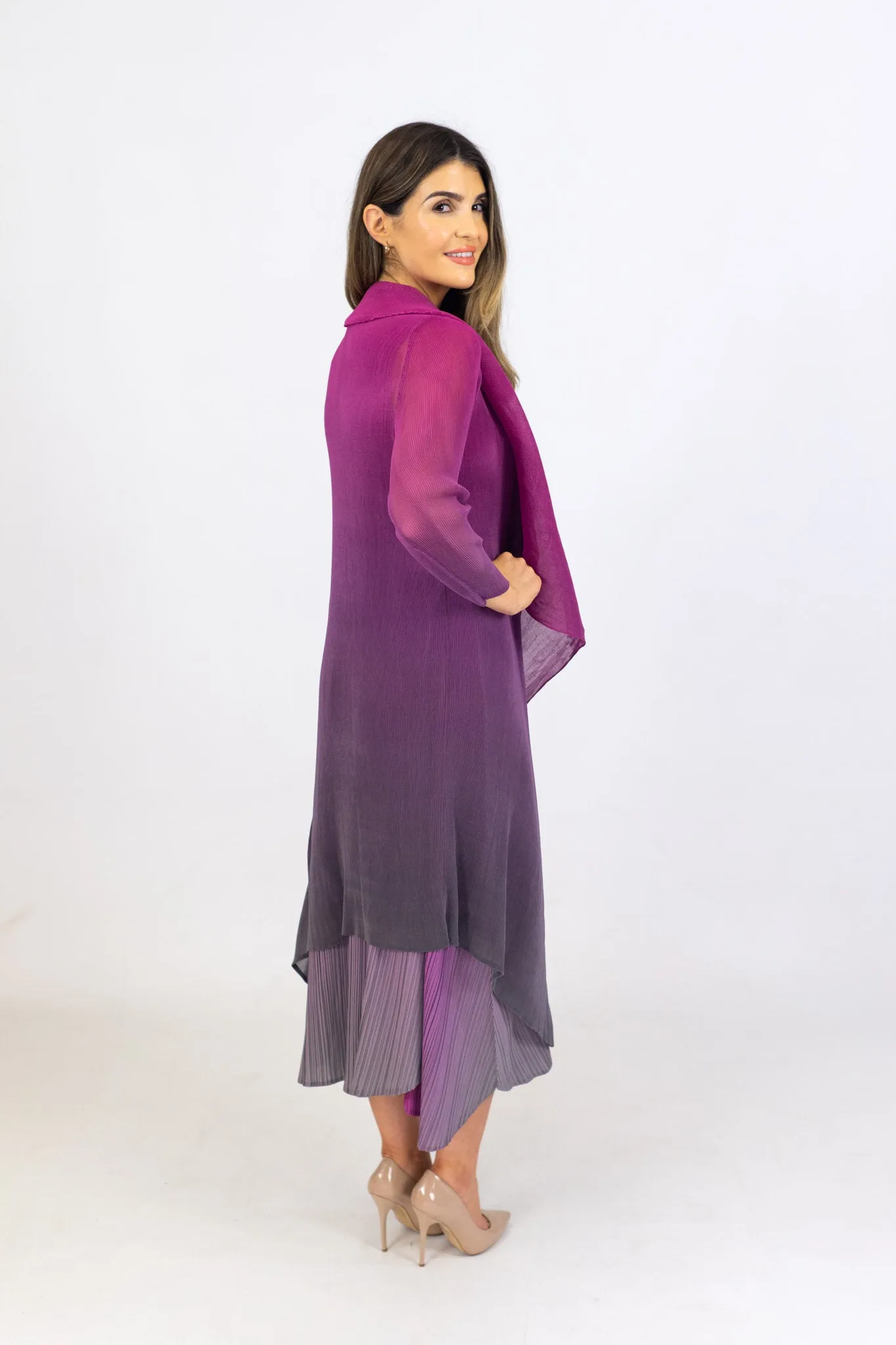 Alquema Long Collar Fuscia Ombre Dress And Collare Coat