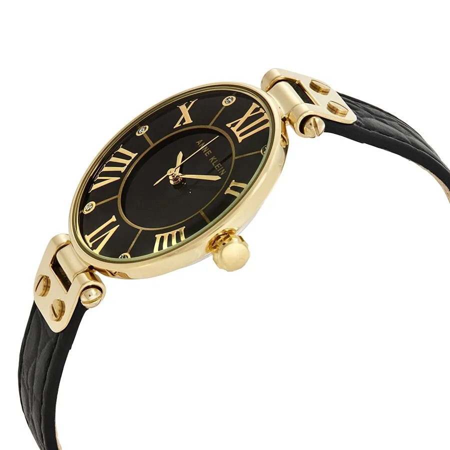 Anne Klein Black Dial Black Leather Ladies Watch 1396BMBK