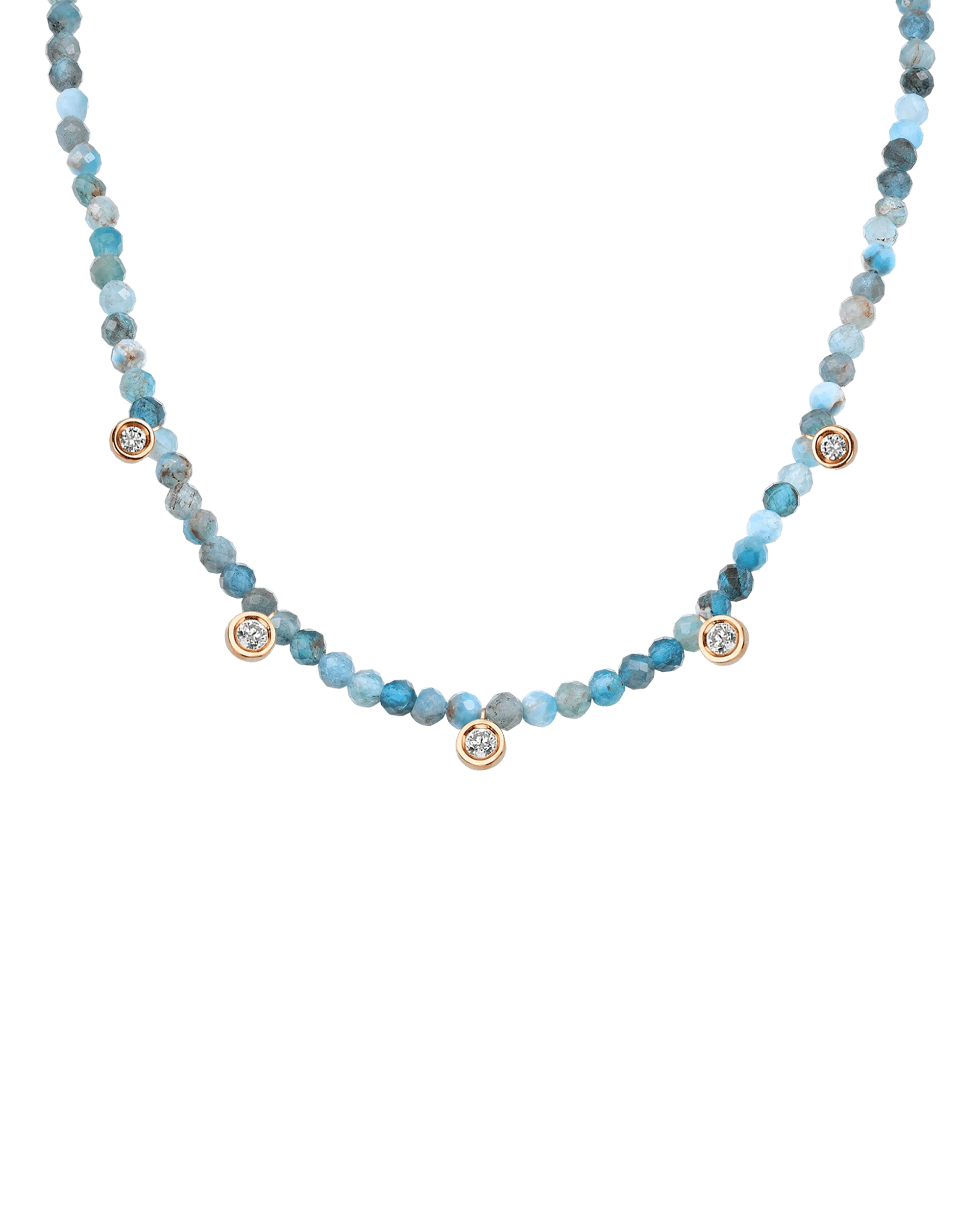 Apatite Gemstone & Five diamonds Necklace - 14K Yellow Gold