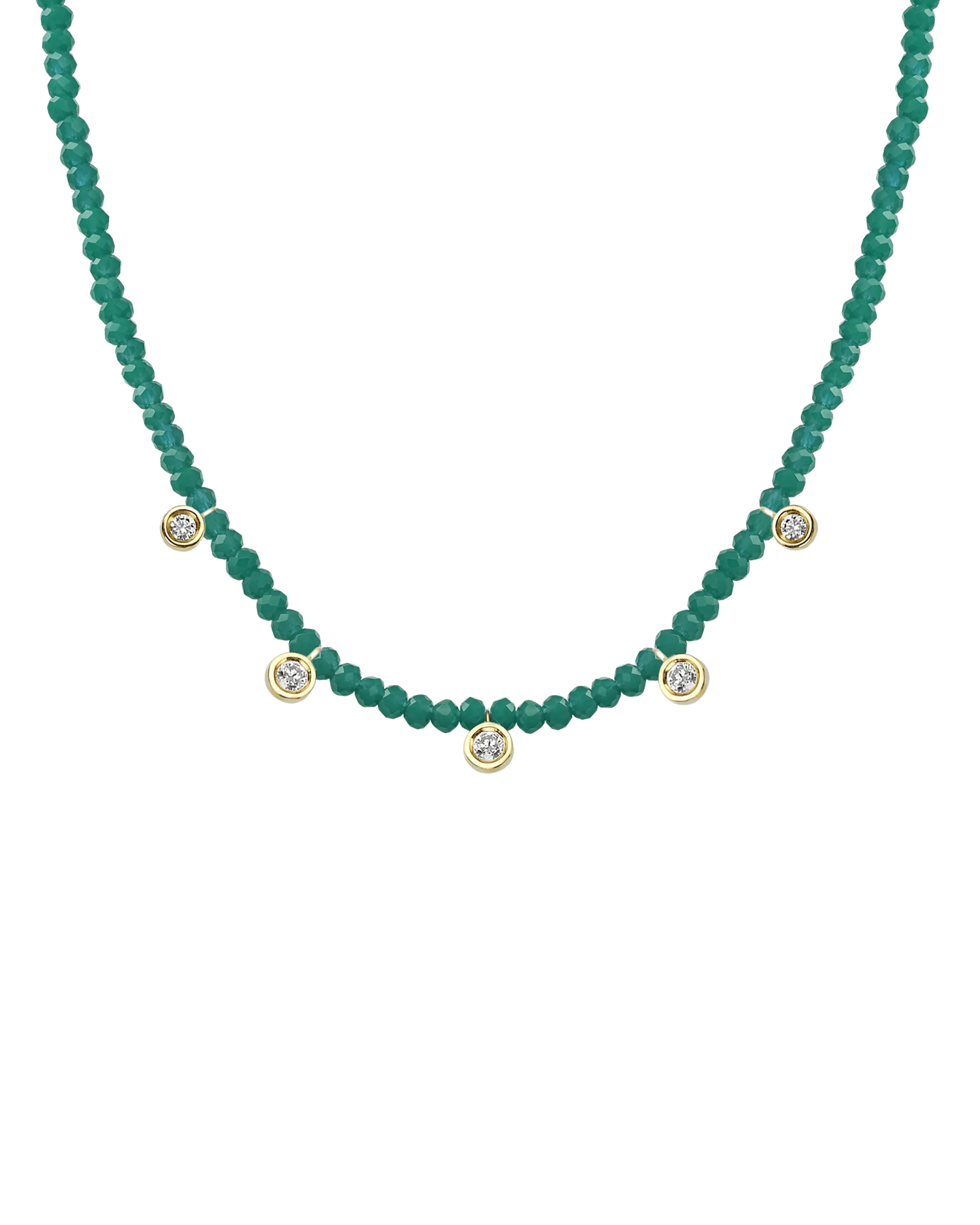 Apatite Gemstone & Five diamonds Necklace - 14K Yellow Gold