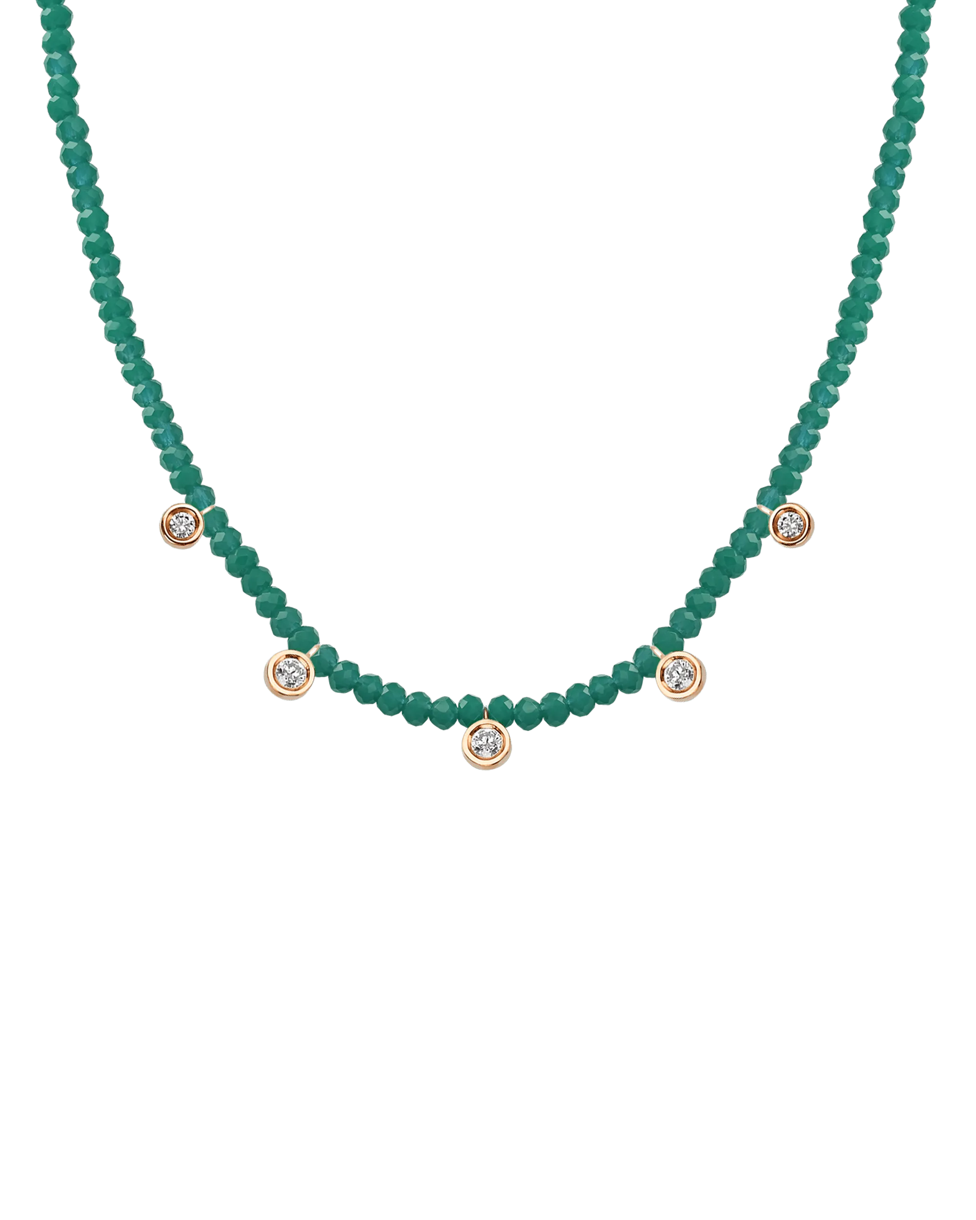 Apatite Gemstone & Five diamonds Necklace - 14K Yellow Gold