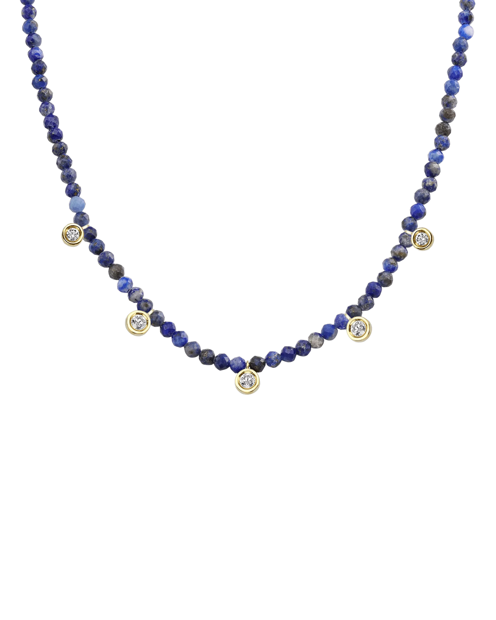 Apatite Gemstone & Five diamonds Necklace - 14K Yellow Gold