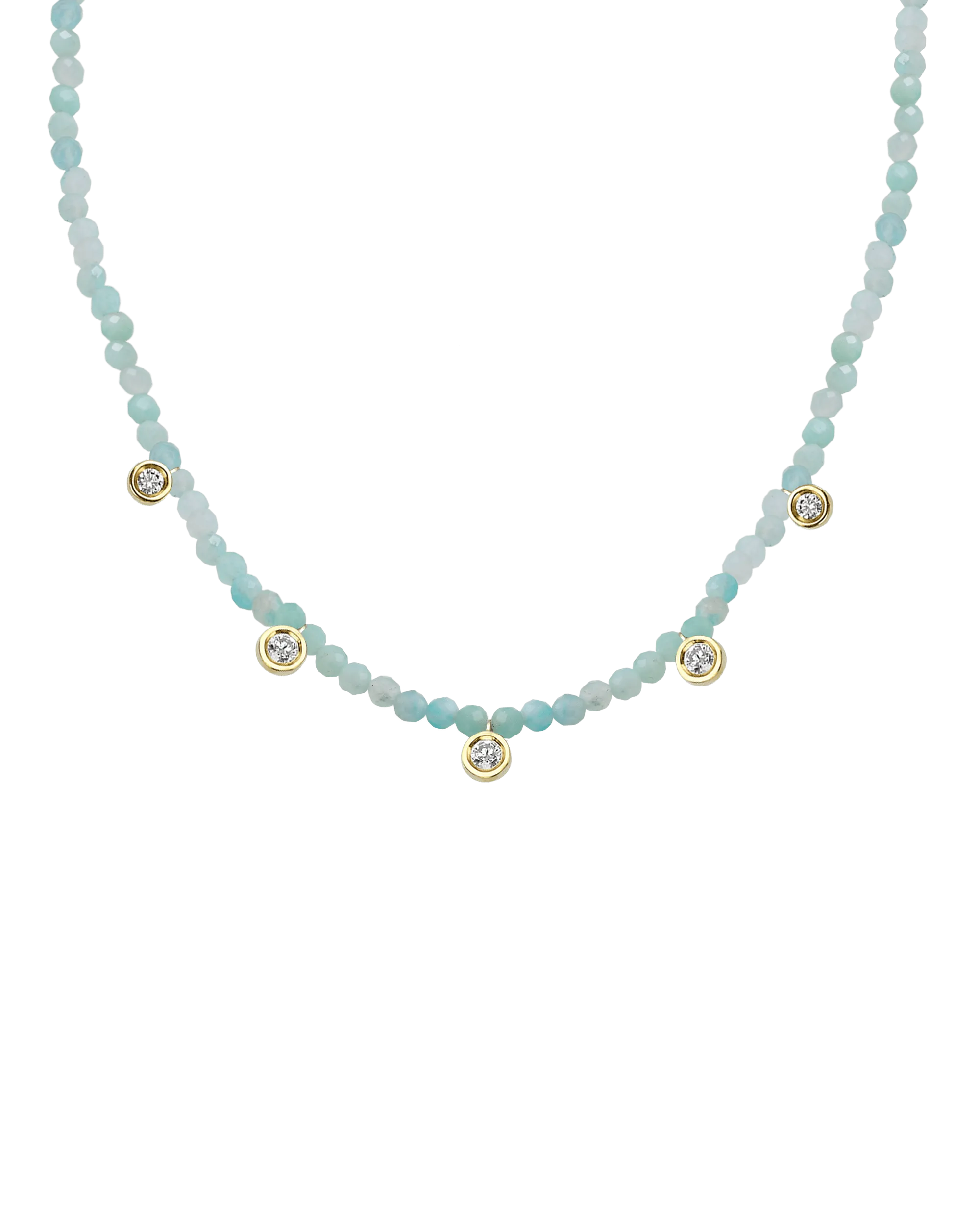 Apatite Gemstone & Five diamonds Necklace - 14K Yellow Gold