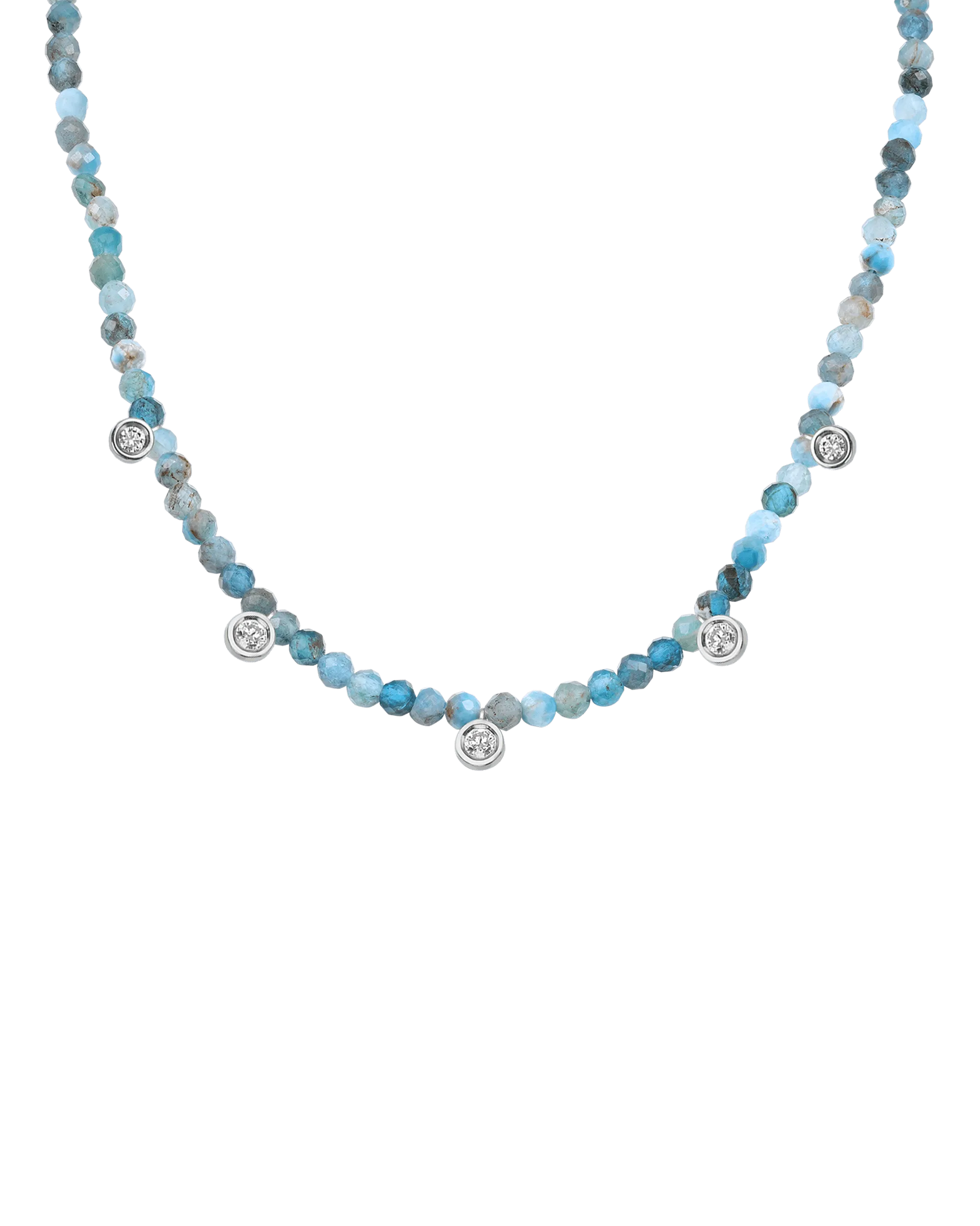 Apatite Gemstone & Five diamonds Necklace - 14K Yellow Gold