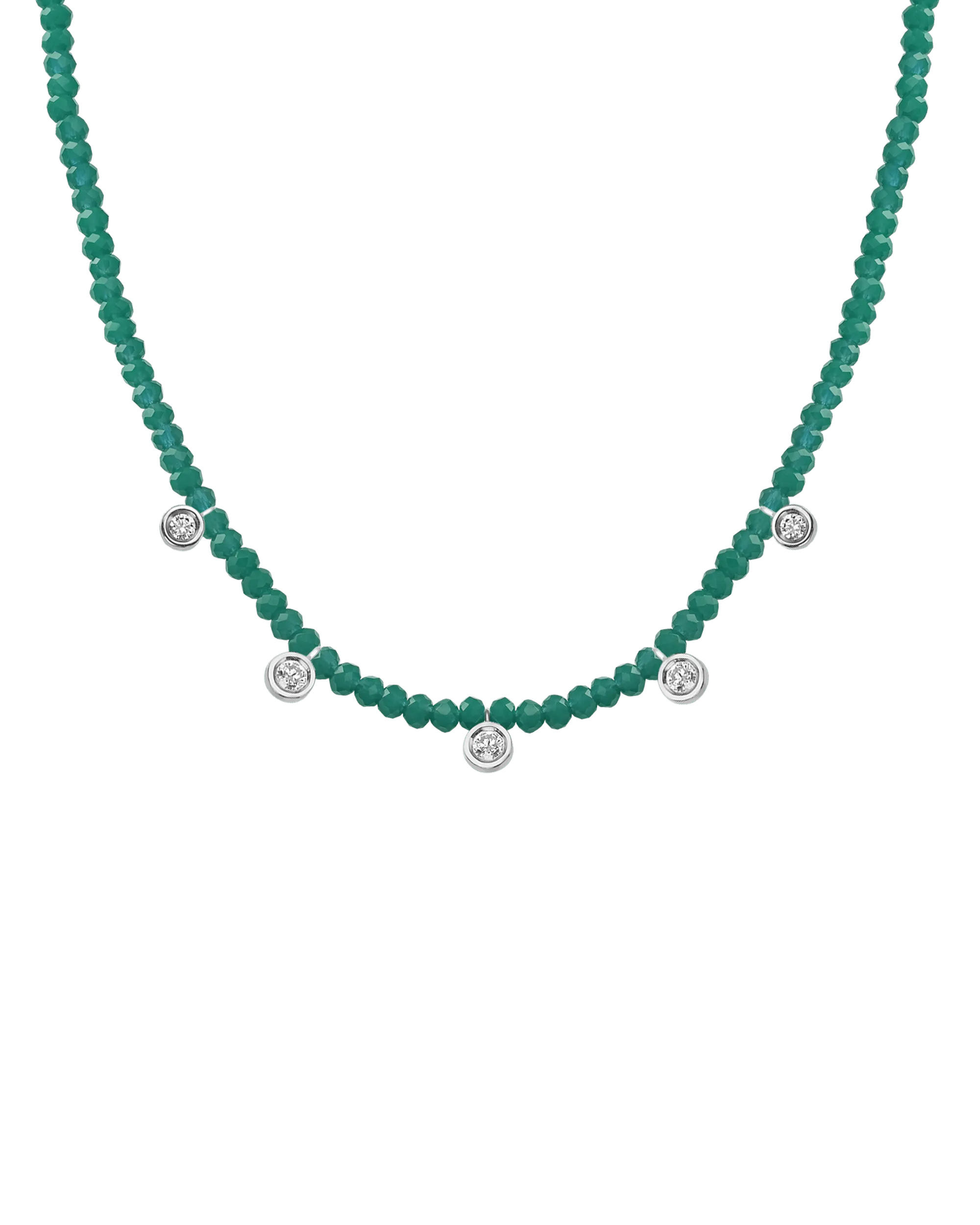 Apatite Gemstone & Five diamonds Necklace - 14K Yellow Gold