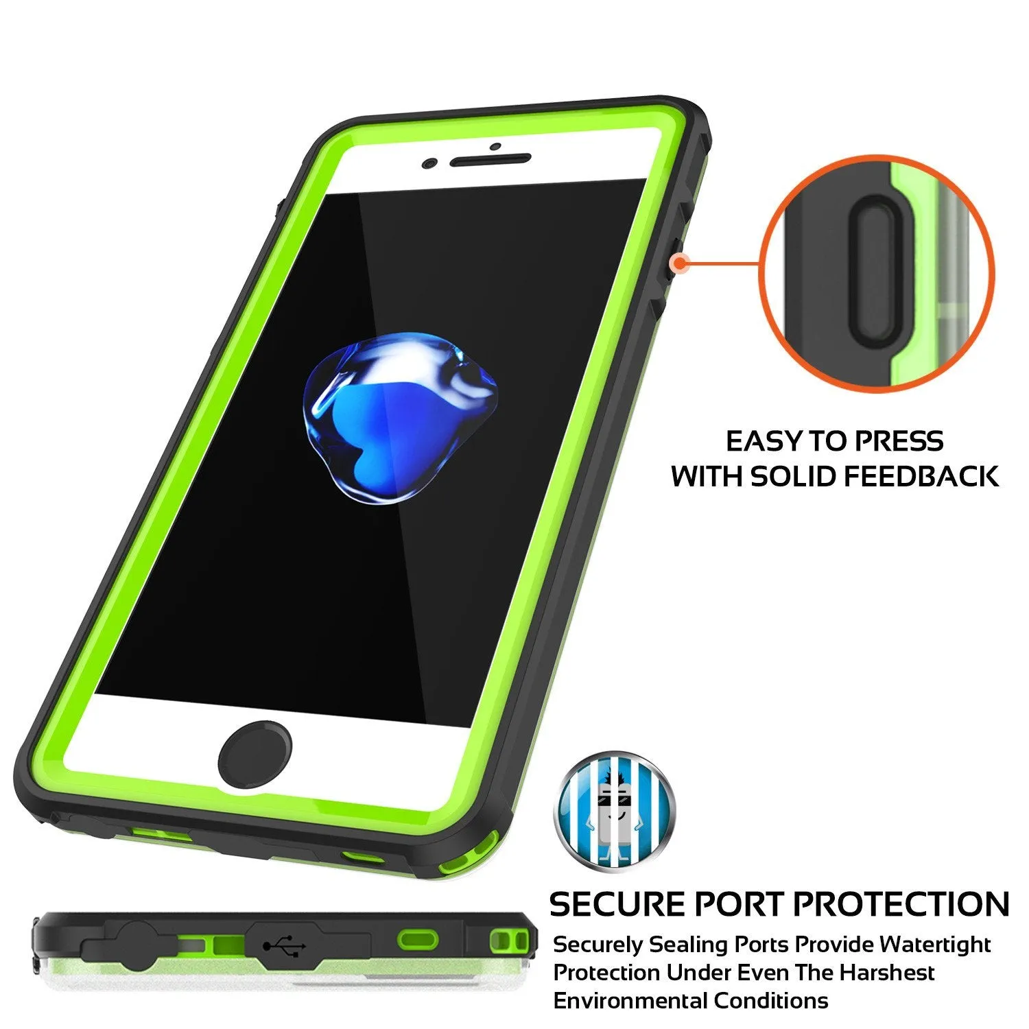 Apple iPhone 8 Waterproof Case, PUNKcase CRYSTAL Light Green  W/ Attached Screen Protector  | Warranty