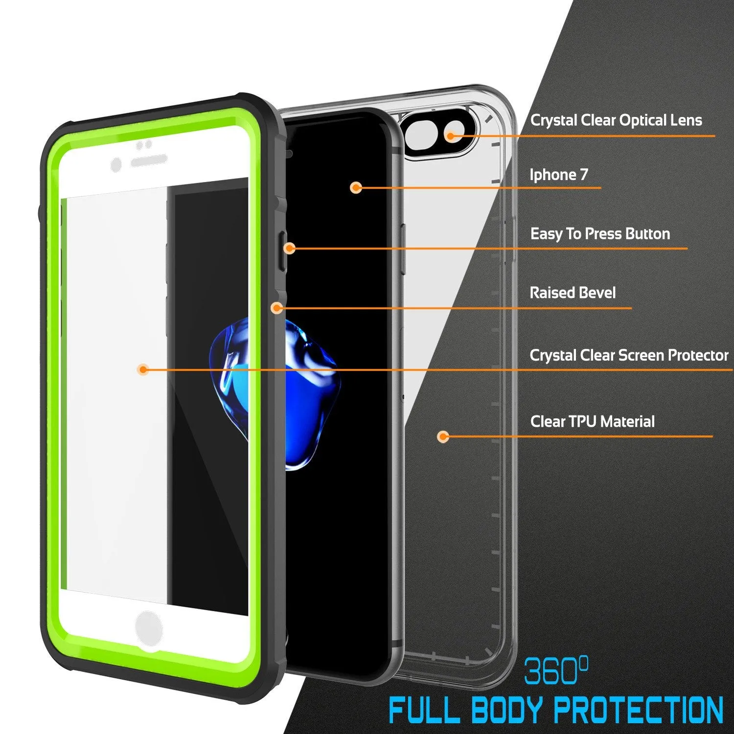 Apple iPhone 8 Waterproof Case, PUNKcase CRYSTAL Light Green  W/ Attached Screen Protector  | Warranty