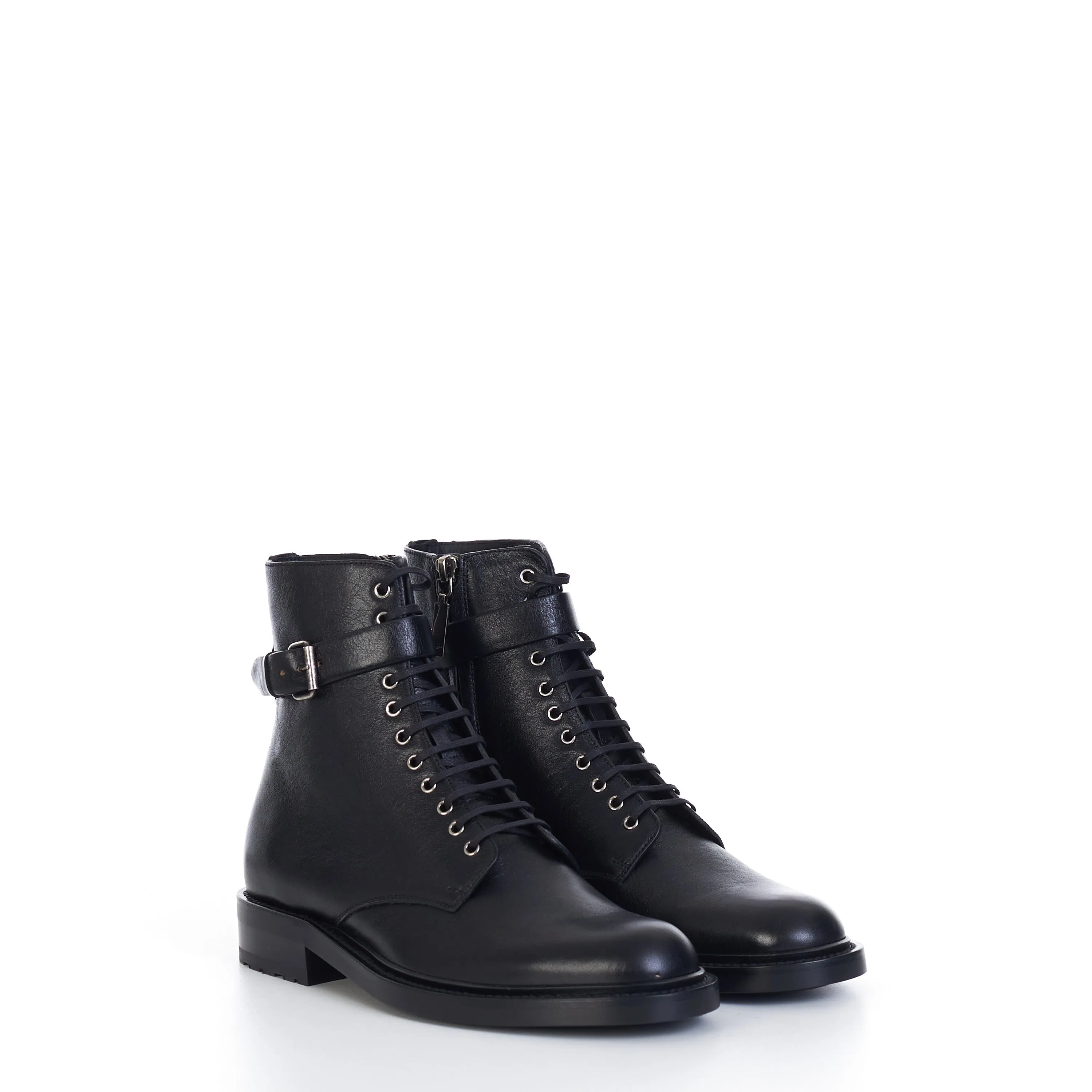 Army Boots In Black Smooth Leather