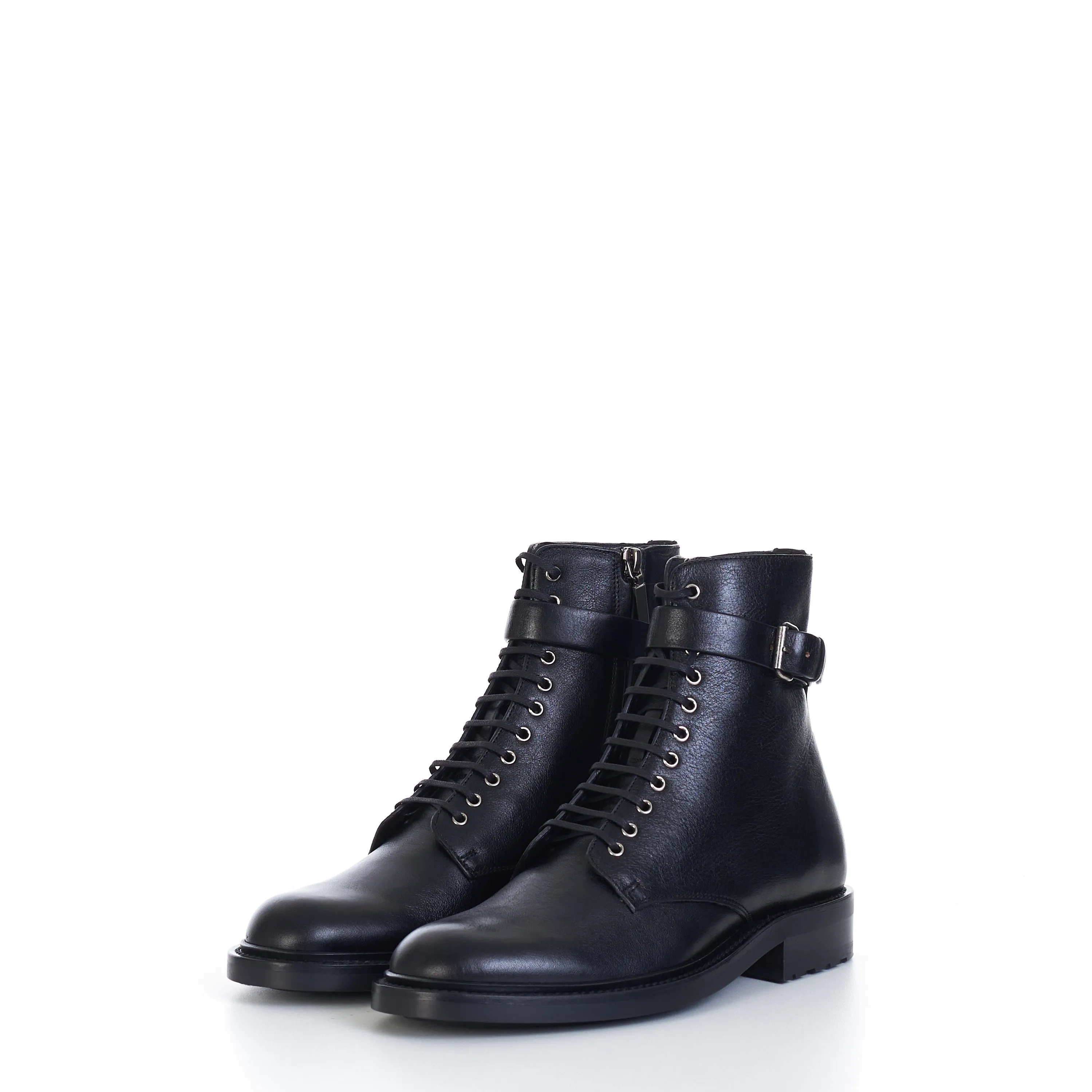 Army Boots In Black Smooth Leather