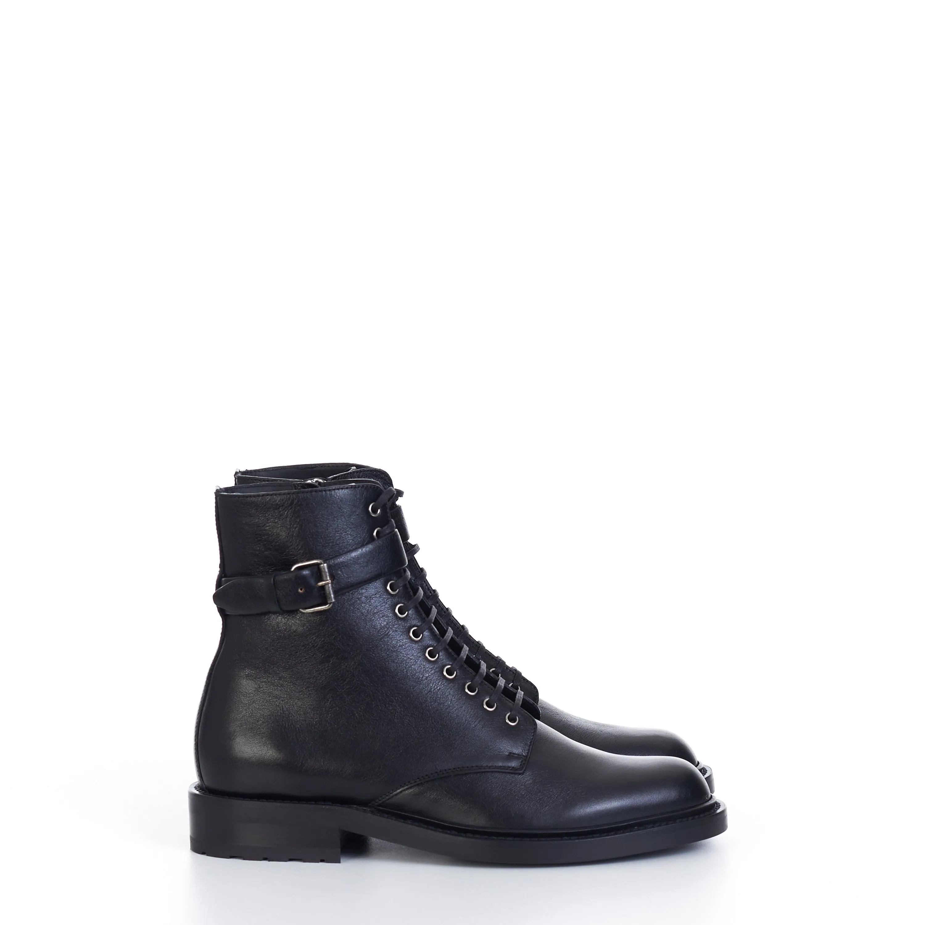 Army Boots In Black Smooth Leather