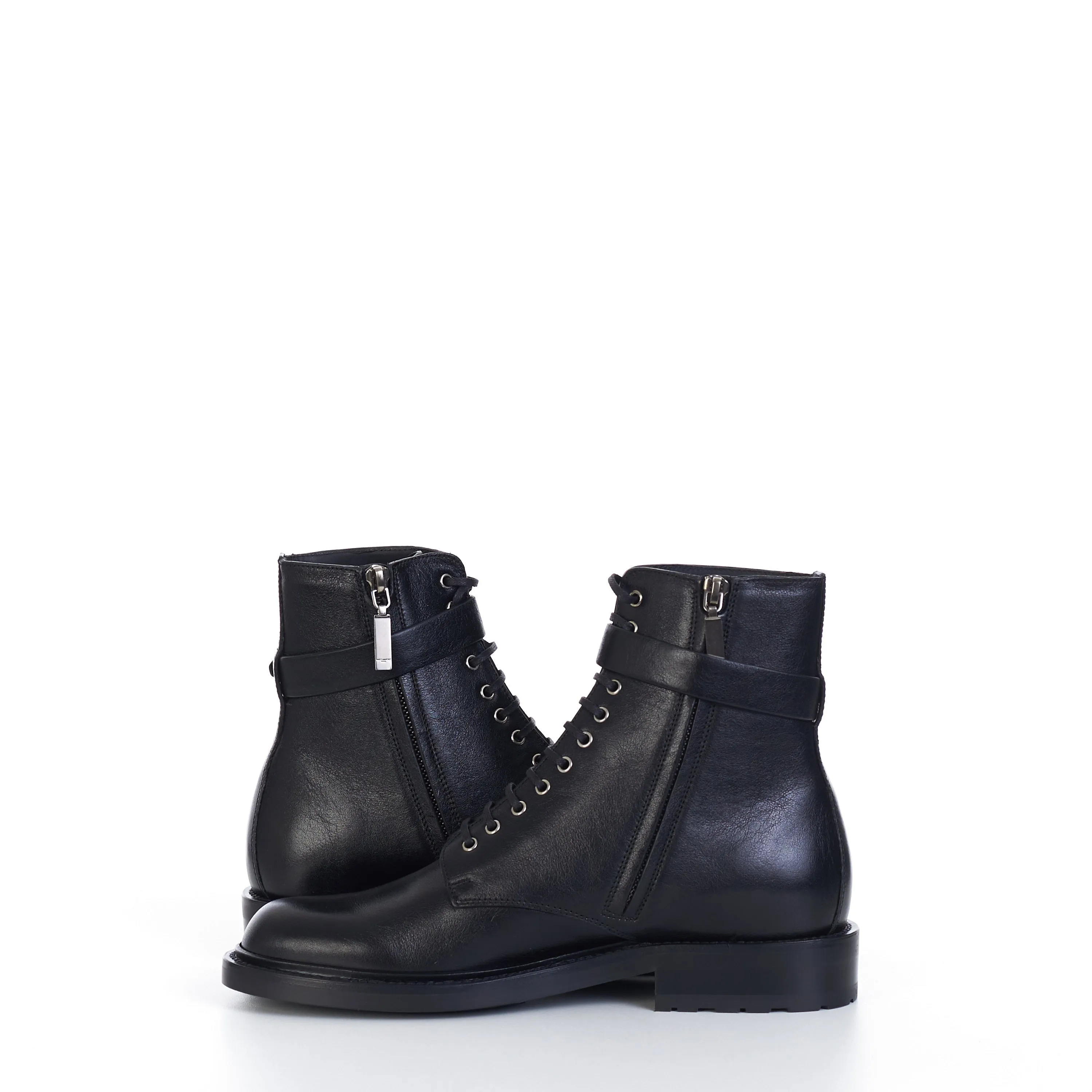 Army Boots In Black Smooth Leather