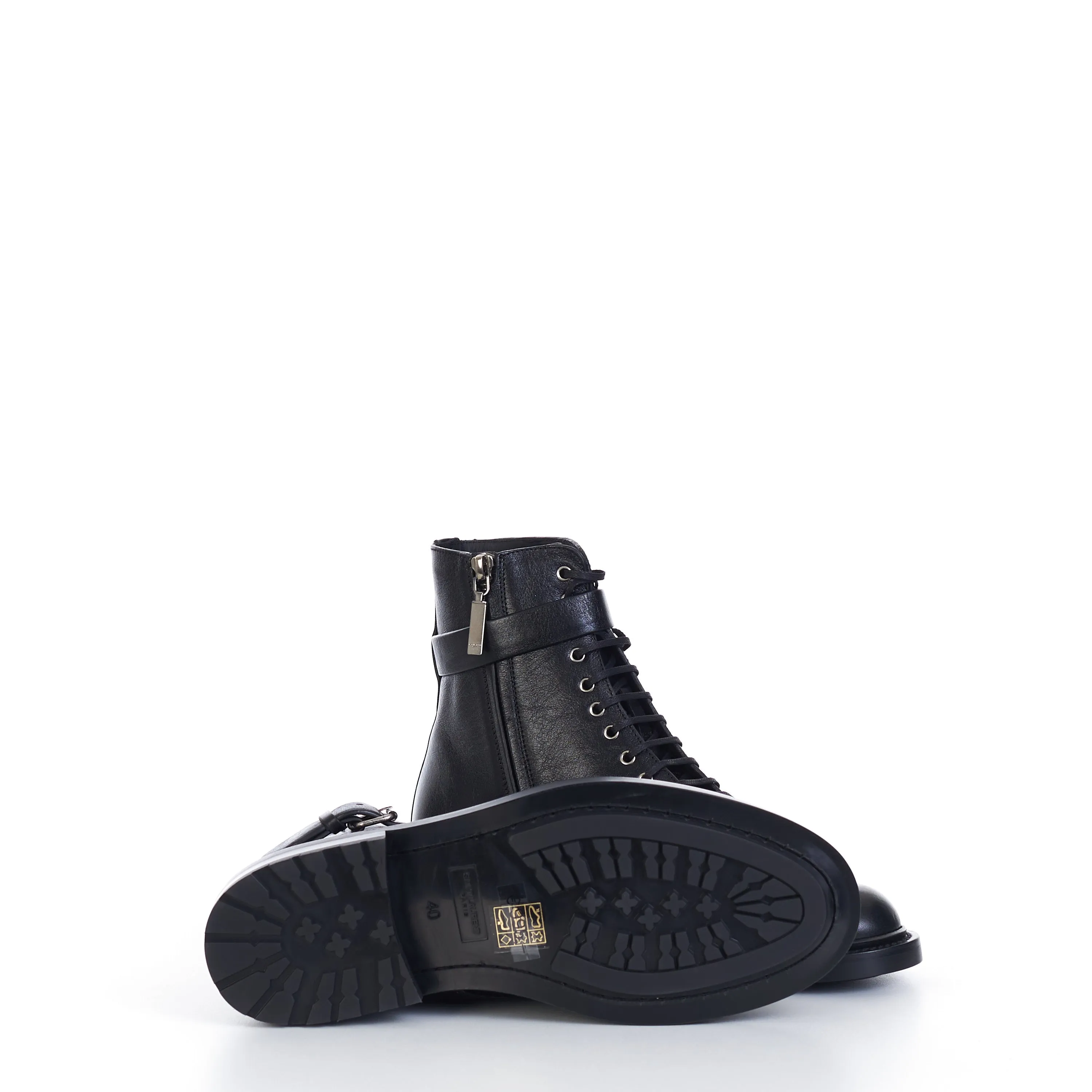 Army Boots In Black Smooth Leather