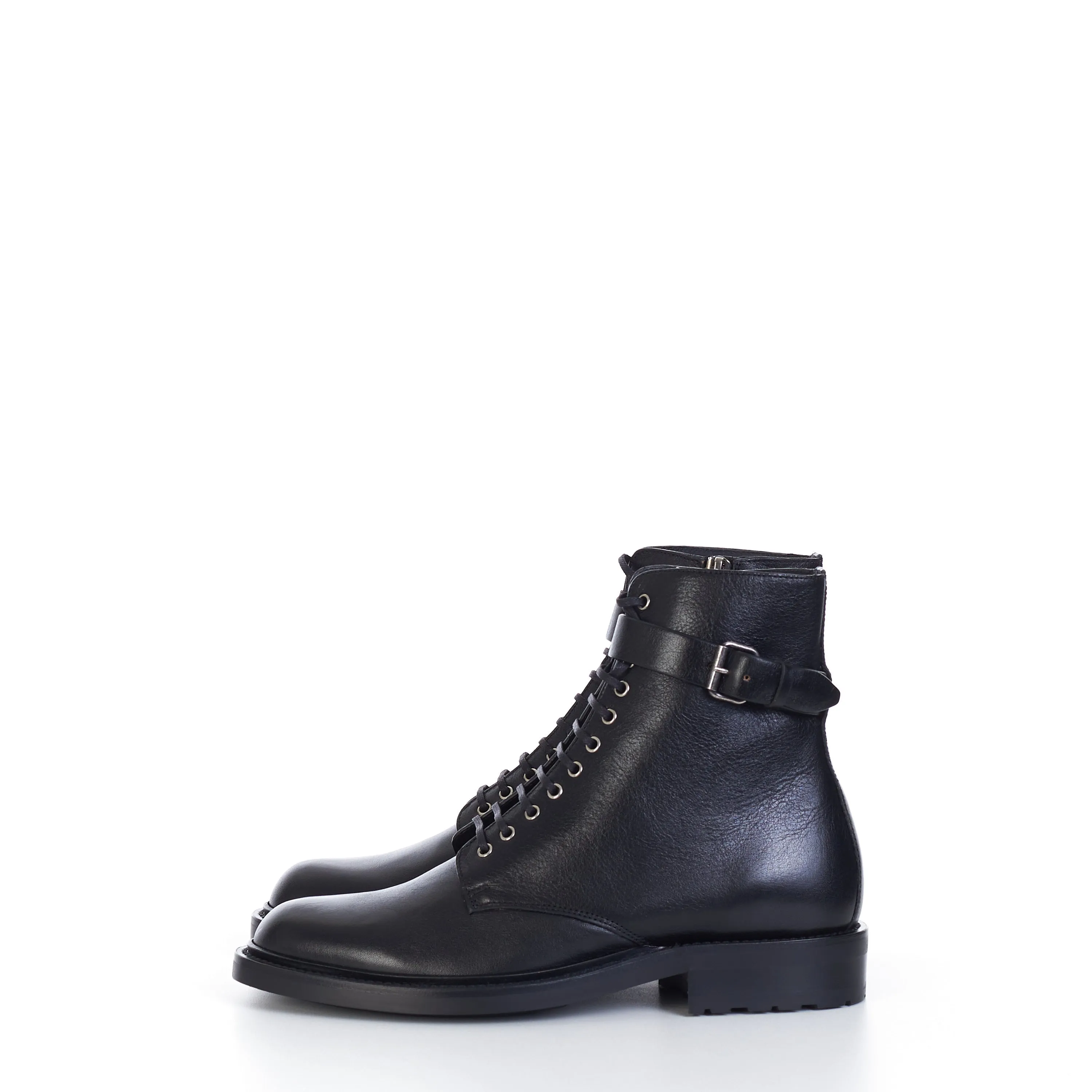 Army Boots In Black Smooth Leather