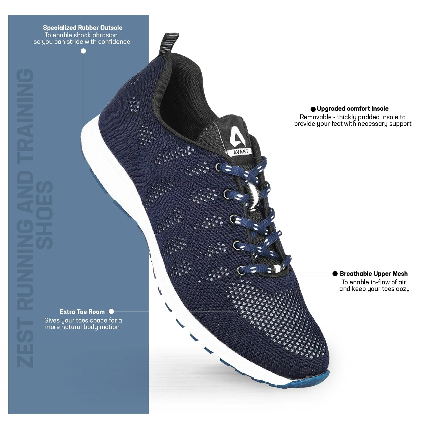 Avant Men's Zest Running and Training Shoes - Navy/Grey