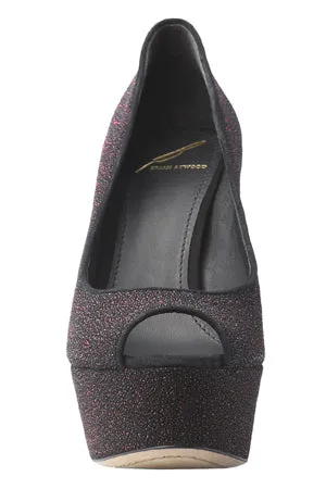 B Brian Atwood Bambola Peep Toe in Fuchsia Sparkle Leather