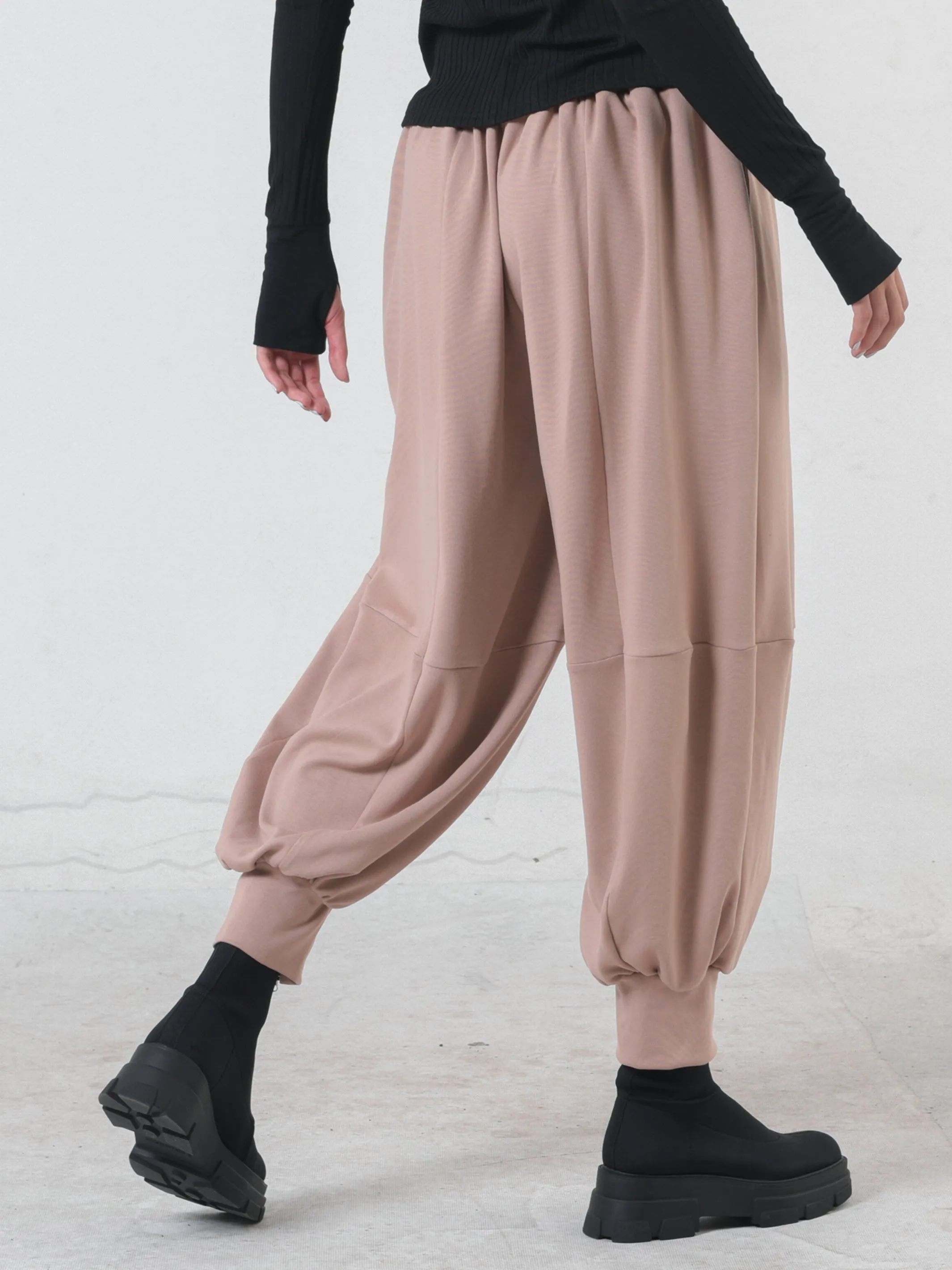 Beige Loose Pants With Zipper Accents