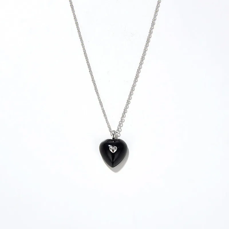 Black Agate Heart Necklace Earrings (Purchase Individually)