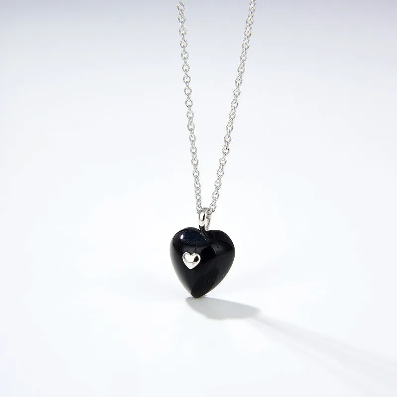 Black Agate Heart Necklace Earrings (Purchase Individually)