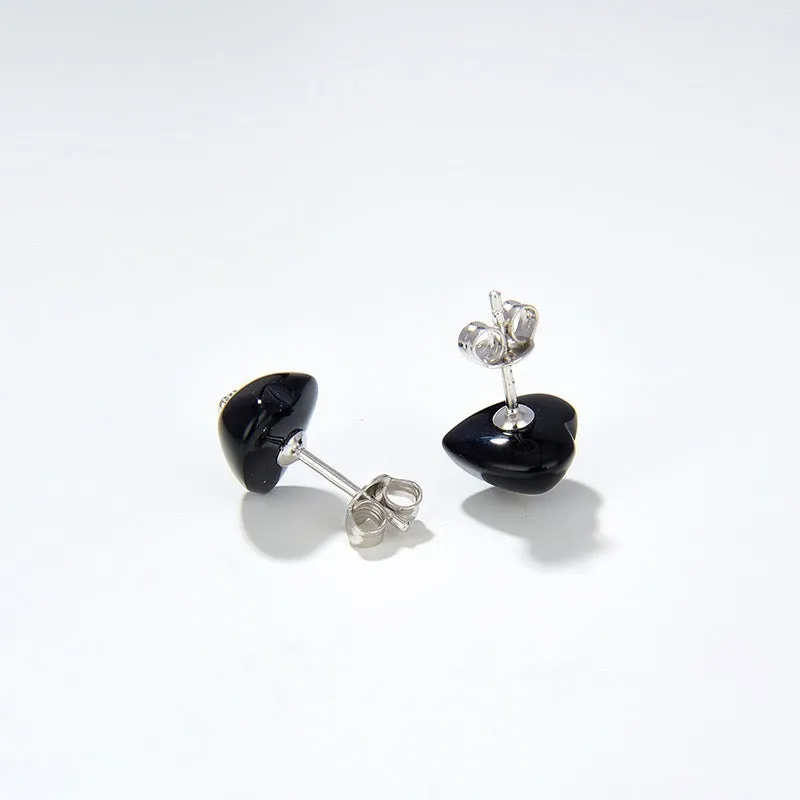 Black Agate Heart Necklace Earrings (Purchase Individually)